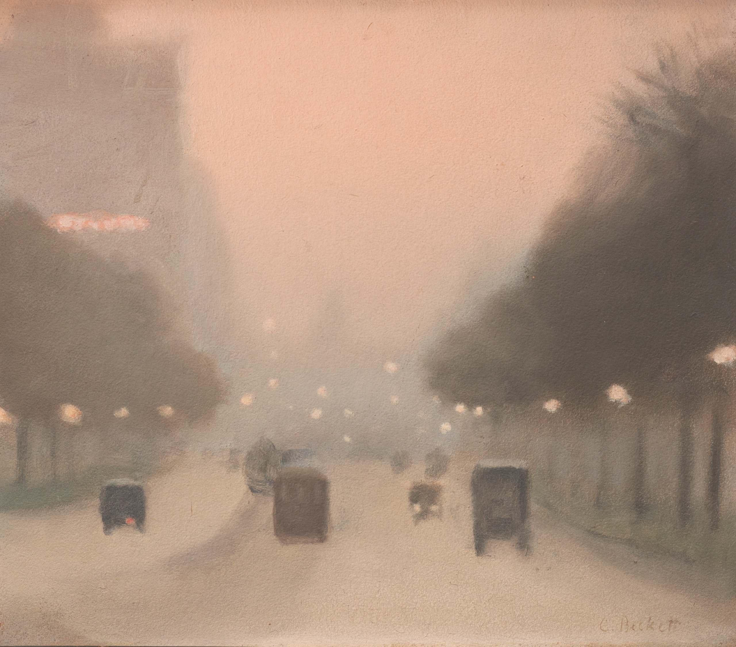 Evening, St Kilda Road by Clarice Beckett - c. 1930 - 35.5 x 40.5 cm Art Gallery of New South Wales