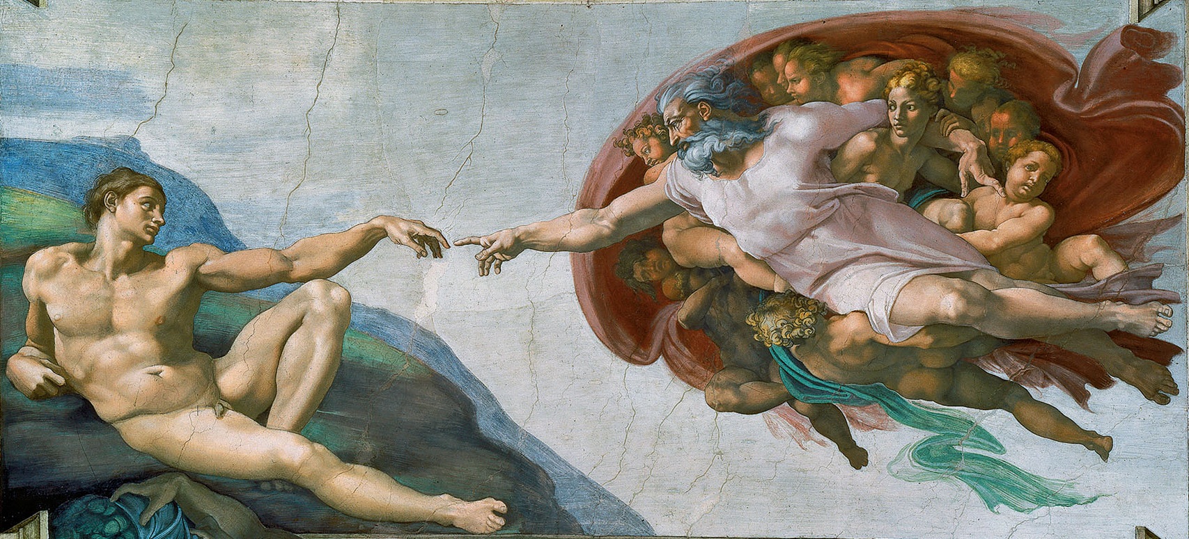Creation of Adam by  Michelangelo - c. 1512 - 280 cm × 570 cm Musei Vaticani