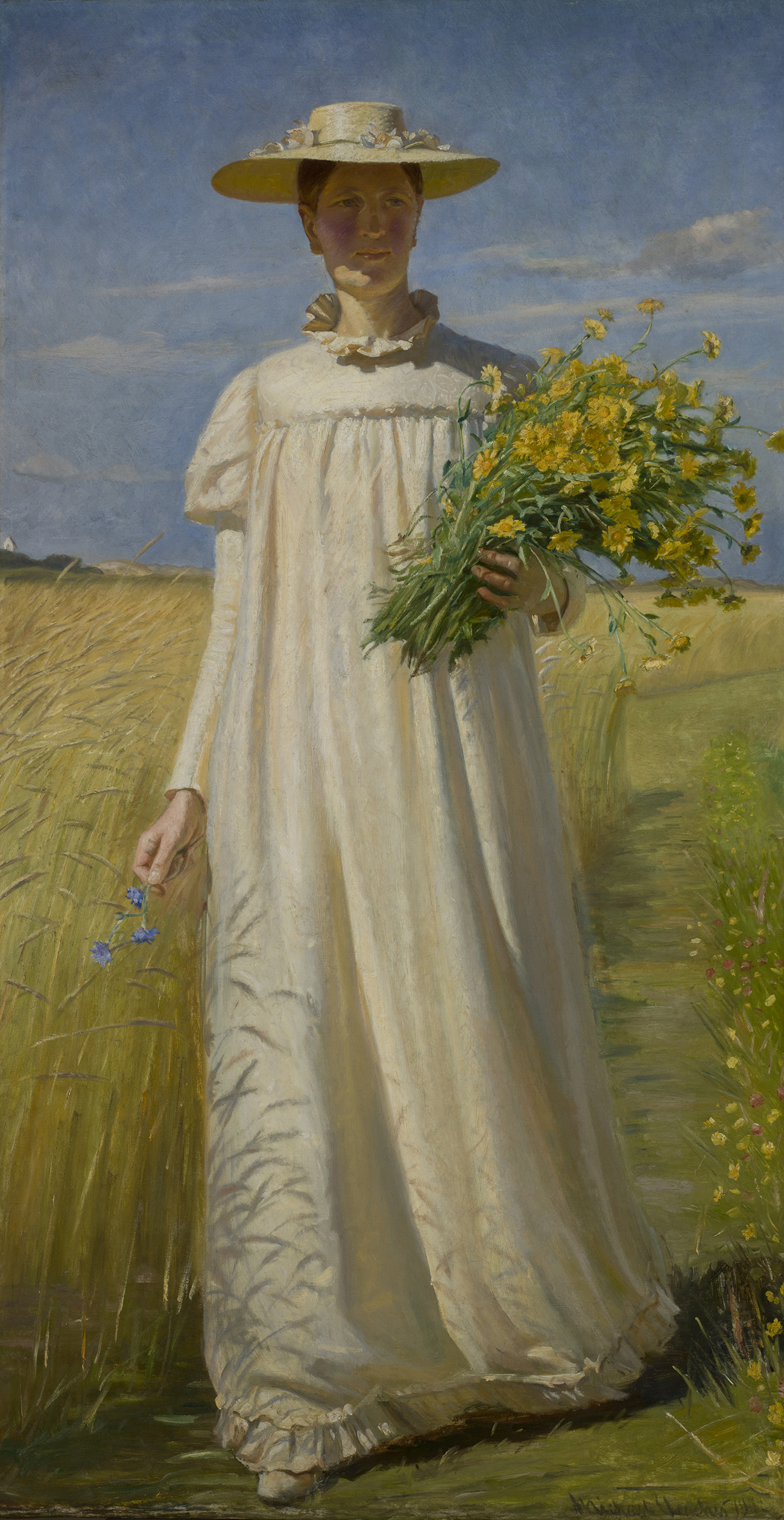 安娜安契爾從田野歸來 by Michael Ancher - 西元1902 - 64 x 55 公分 