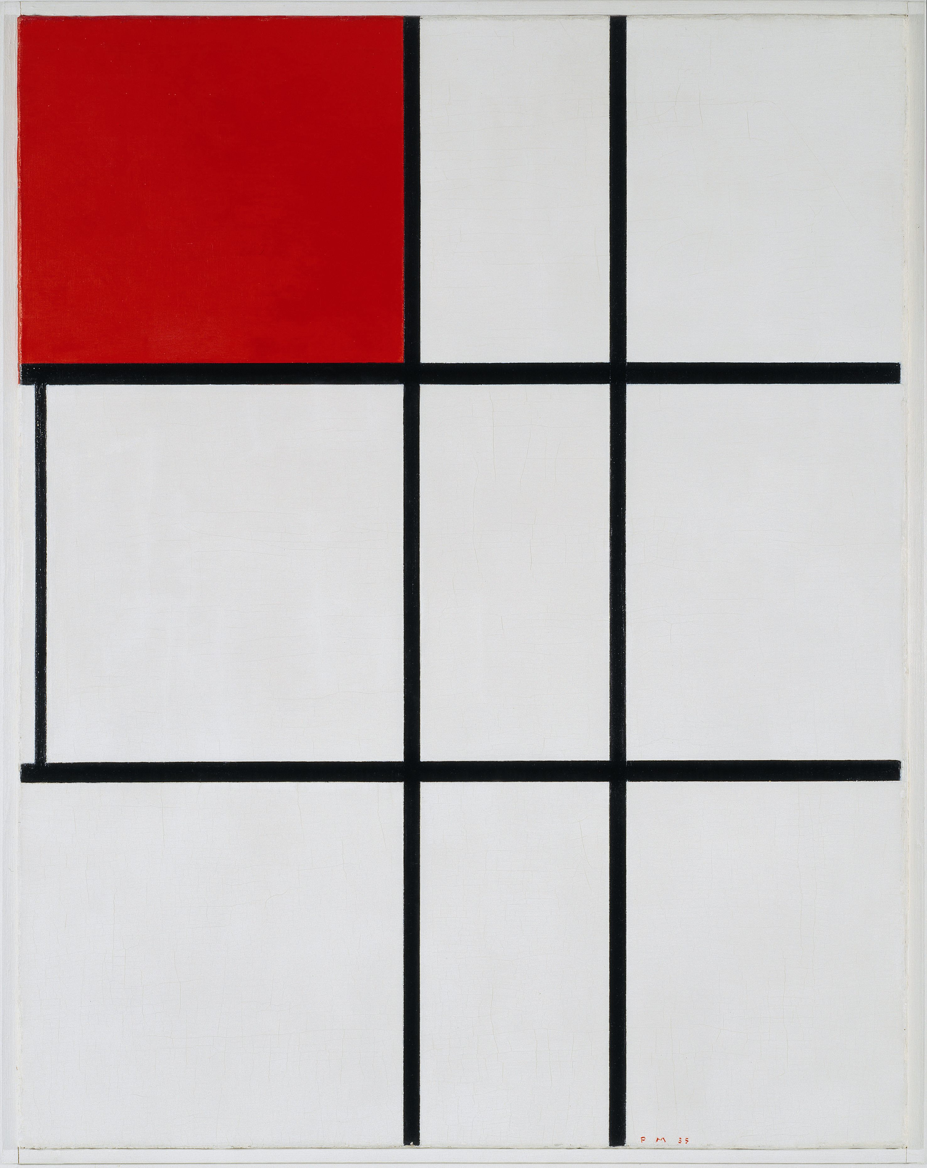 Kompozice B (č. II) s červenou barvou by Piet Mondrian - 1935 - 80,3 cm x 63,3 cm 