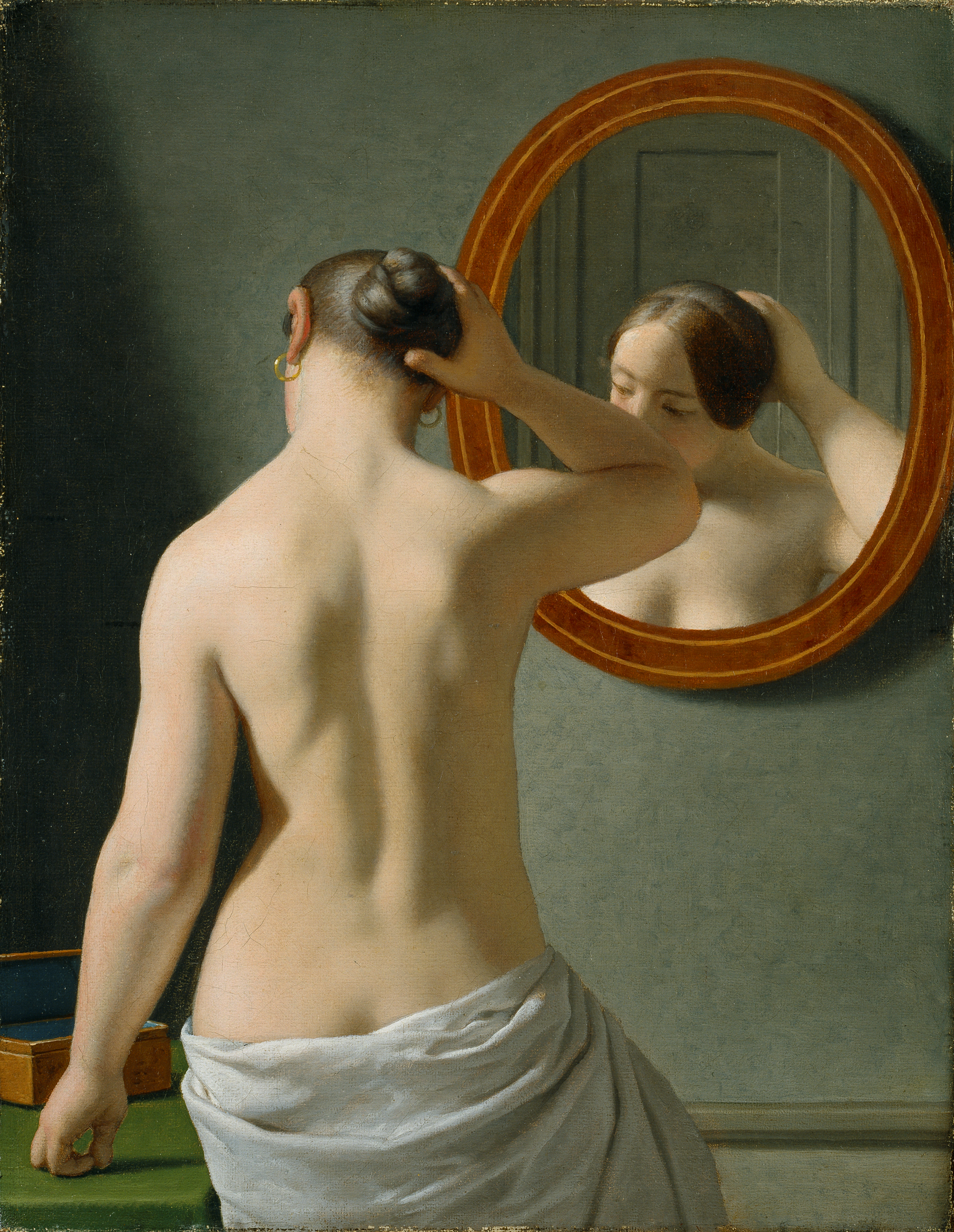 A Nude Woman Doing Her Hair Before a Mirror by C.W. Eckersberg - 1841 - 33,5 x 26 cm Europeana