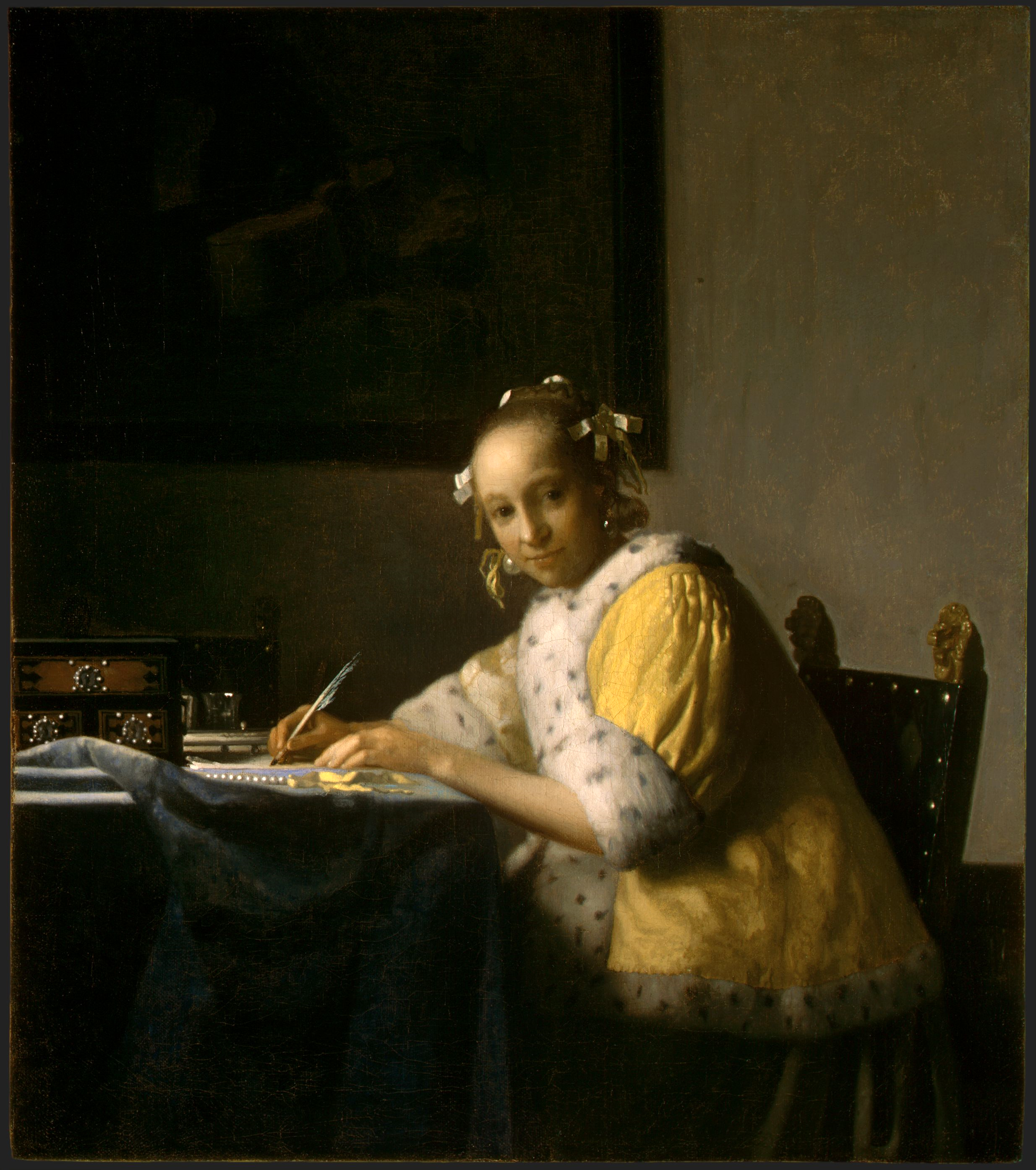 Une Dame En Train d' Écrire Une Lettre by Johannes Vermeer - c. 1665 - 45 × 39.9 cm 