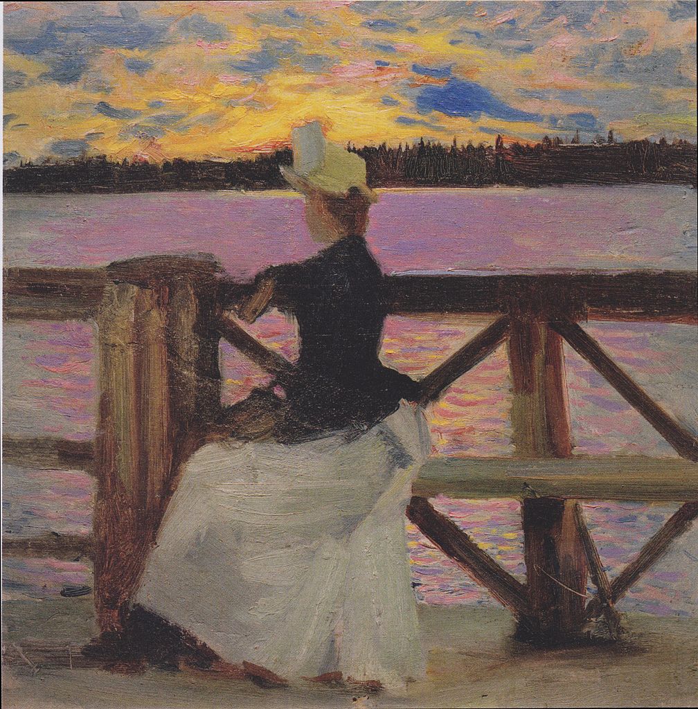 Marie Gallén na ponte Kuhmoniemi by Akseli Gallen-Kallela - 1890 - 32 x 33 cm coleção privada