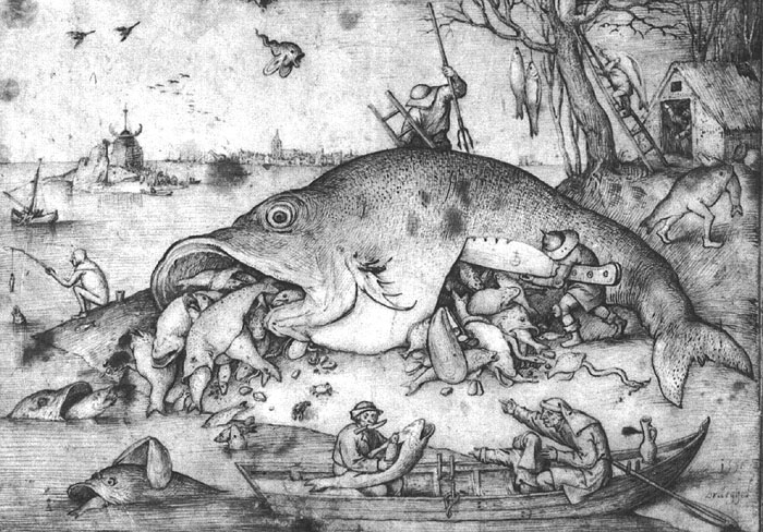 Grosso pesce mangia piccoli pesci by Pieter Bruegel il Vecchio - 1556 - 215 × 302 mm Albertina