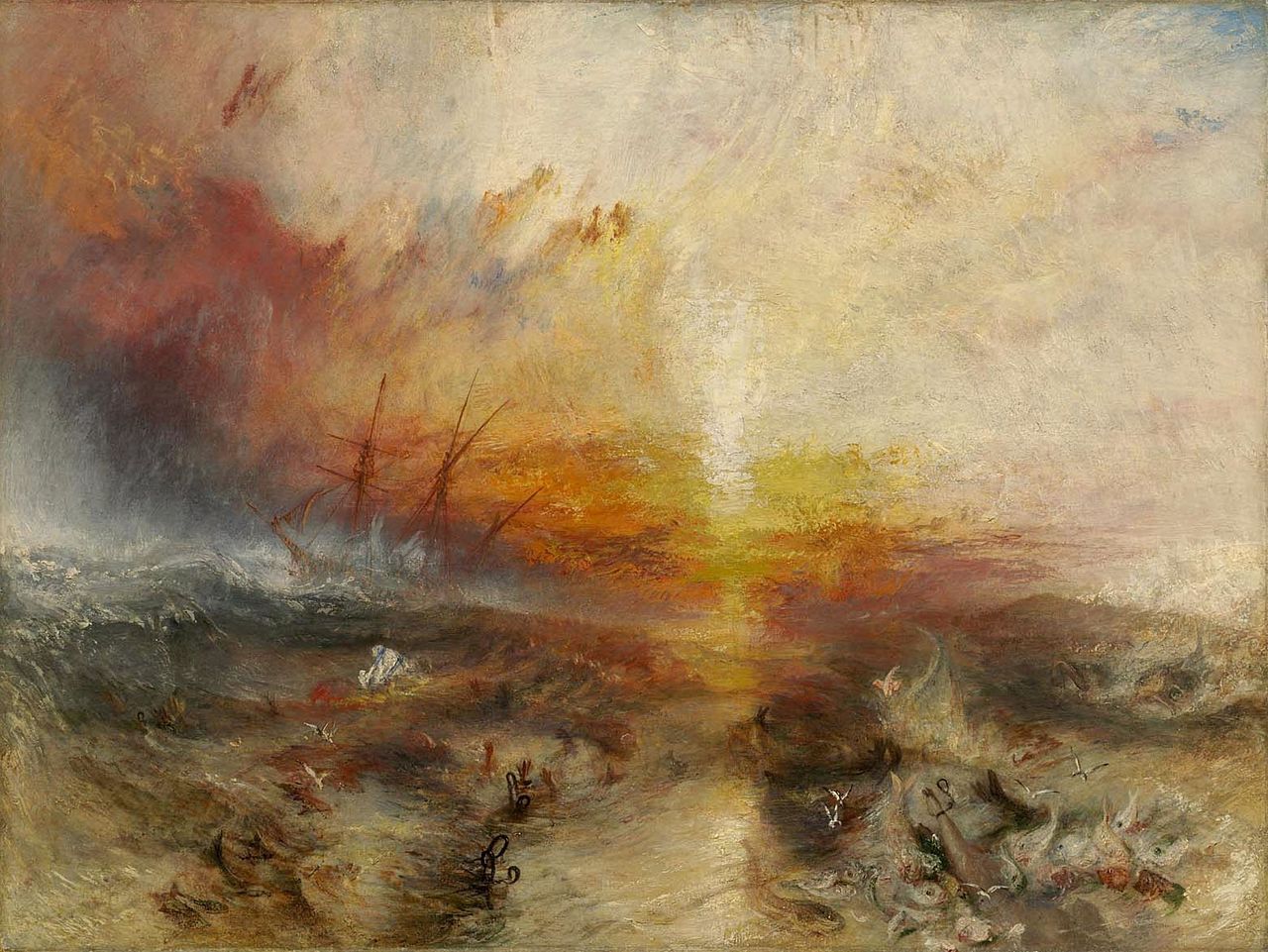 Otrokářská loď (Otrokáři házejí přes palubu mrtvé a umírající)) by Joseph Mallord William Turner - 1814 - 90,8 x 122,6 cm 