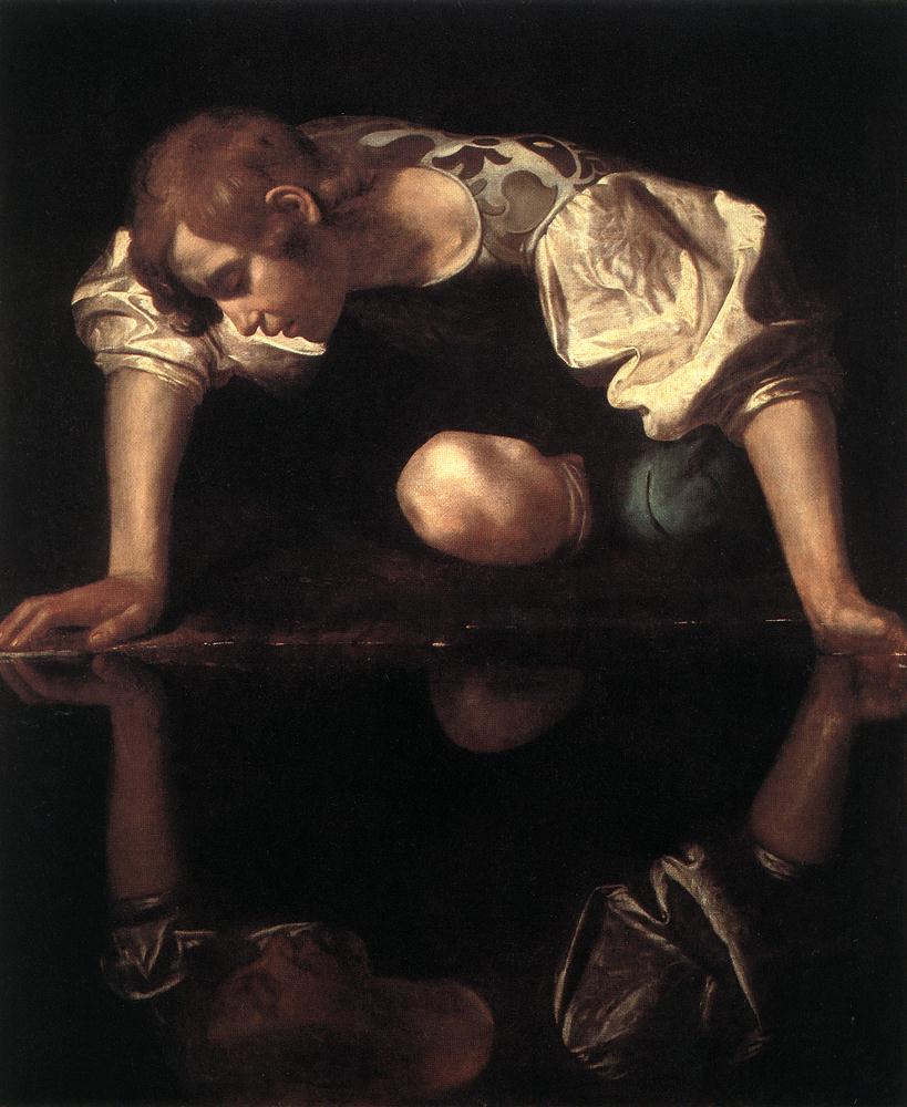 Narcissus by  Caravaggio - 1597–1599 - 110  × 92 cm Palazzo Barberini, Galleria Nazionale d'Arte Antica