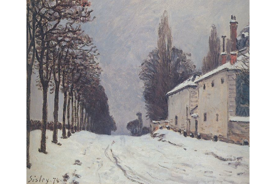 Neve sulla Strada, Louveciennes by Alfred Sisley - 1874 - 38 cm × 56 cm collezione privata