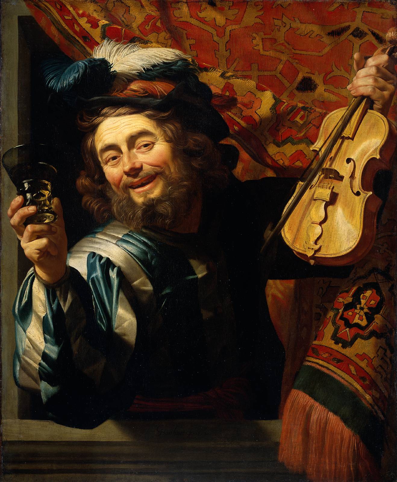 快乐的提琴手 by 杰拉德 范·洪托斯特 - 1623 - 107.2 x 88.3 cm 