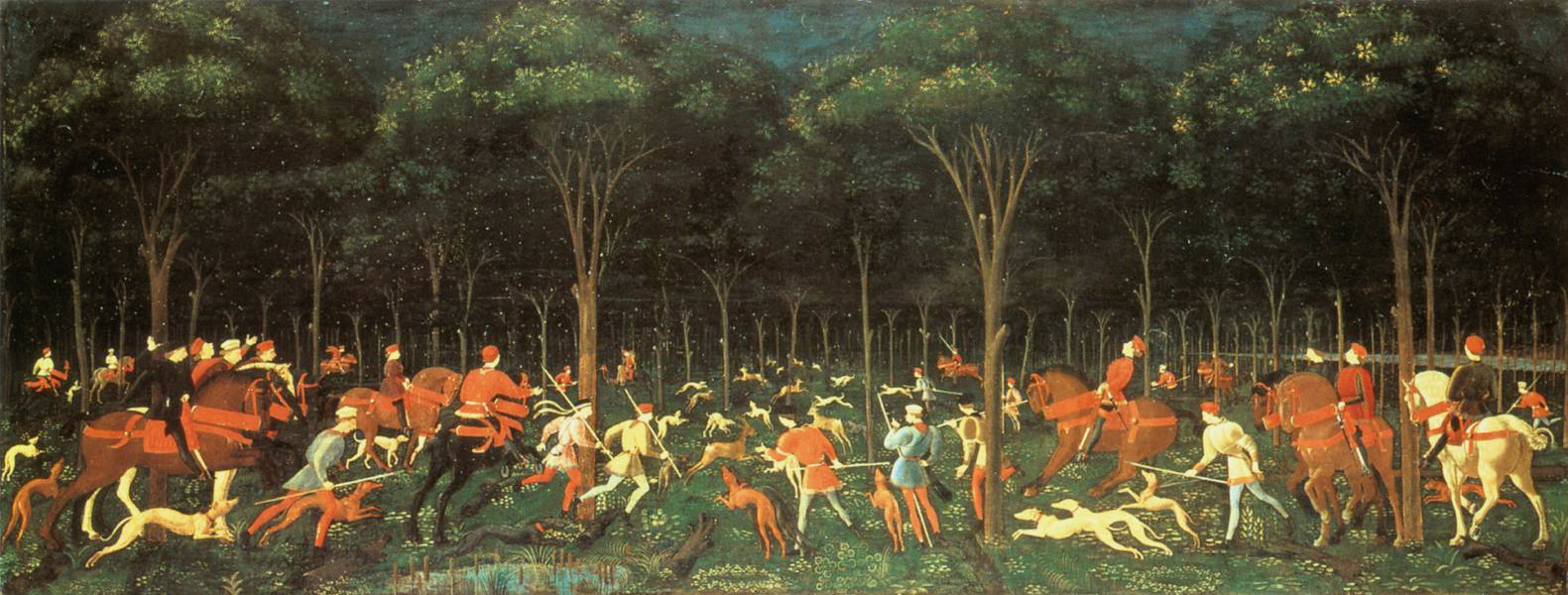 La Caccia nella Foresta  by Paolo Uccello - c. 1470 - 65 cm × 165 cm 