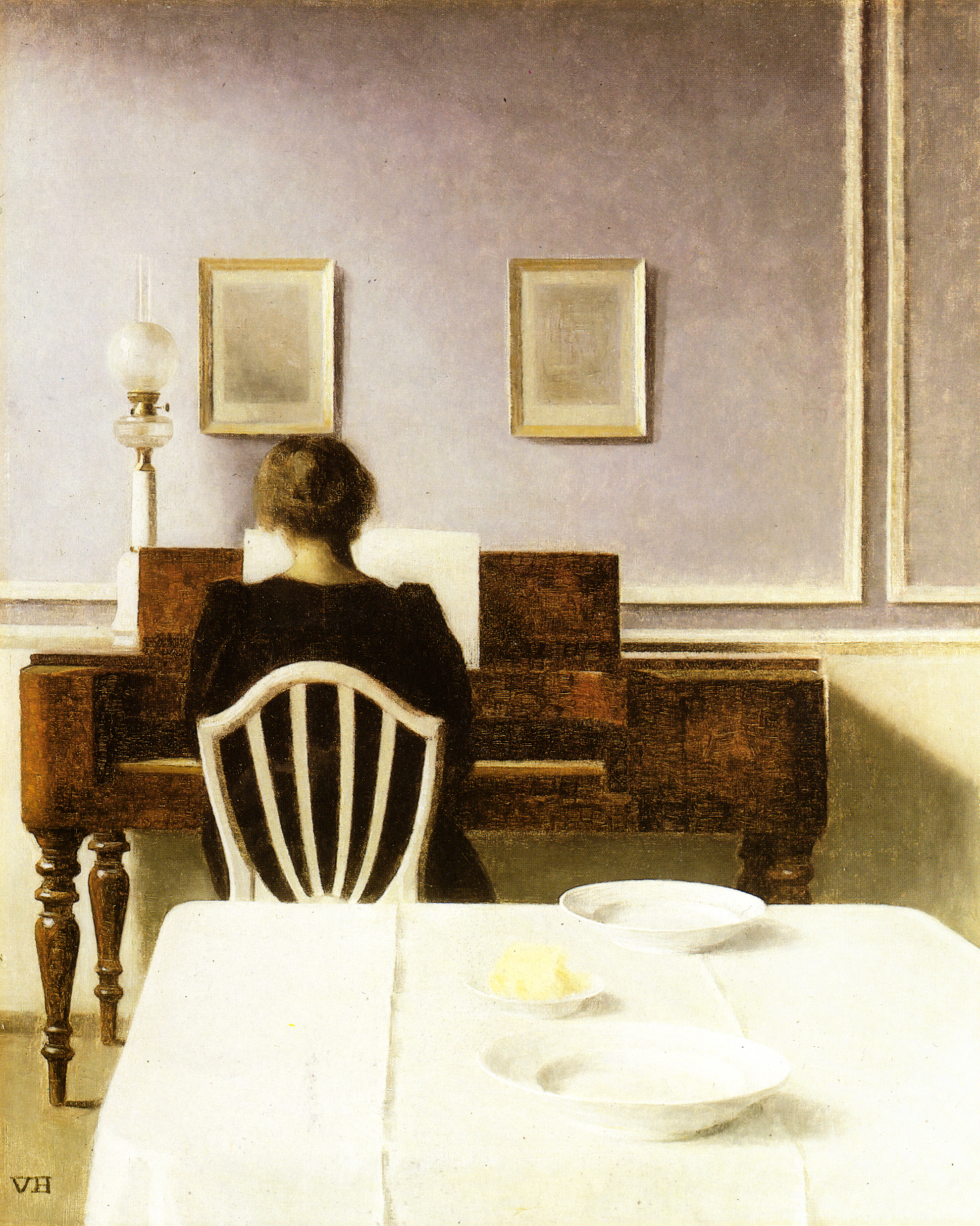 Interior with Girl at the Clavier by Vilhelm Hammershøi - 1901 - 56 x 44 cm private collection