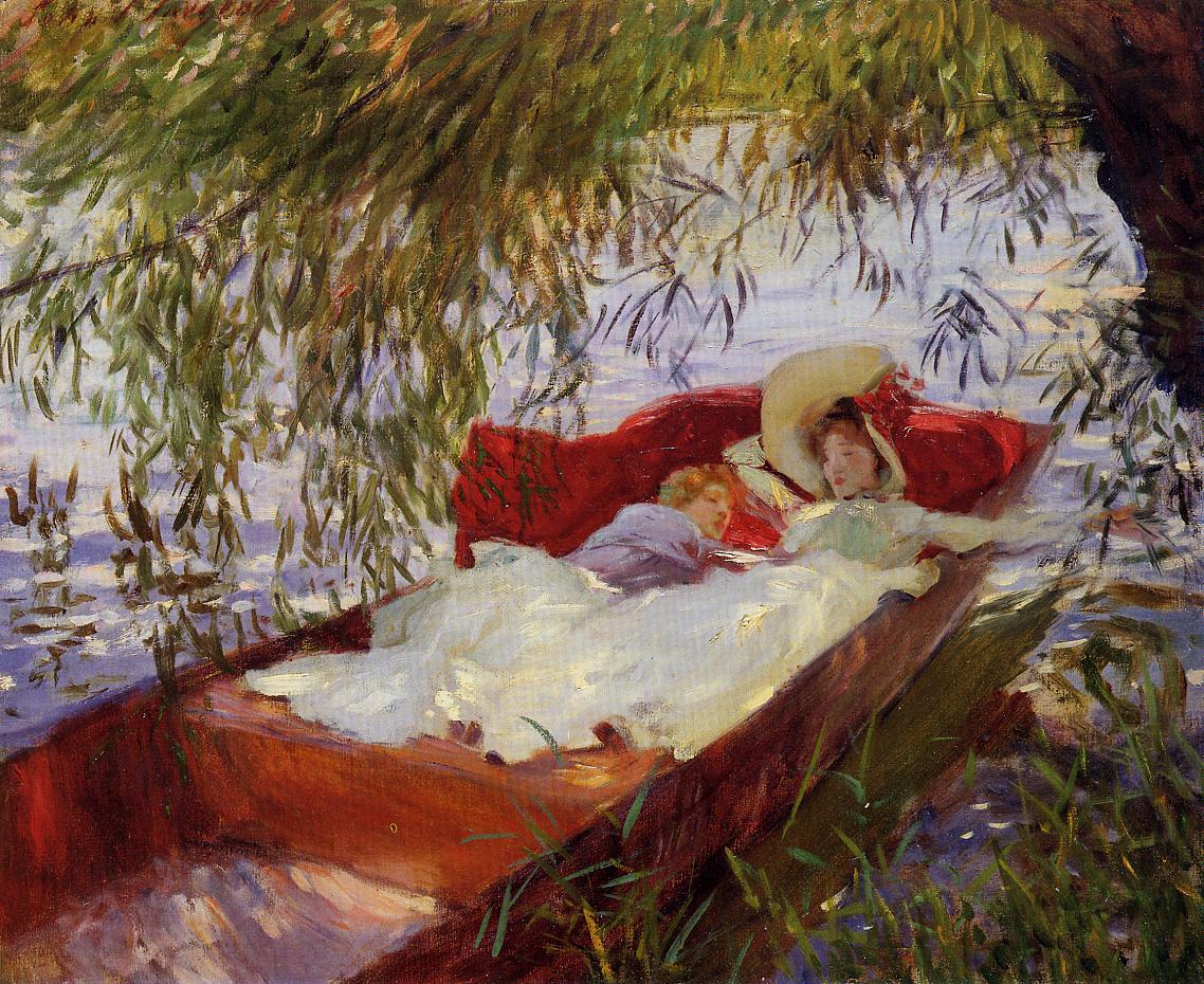 Две женщины спят в лодке под ивами by John Singer Sargent - 1887 - - 