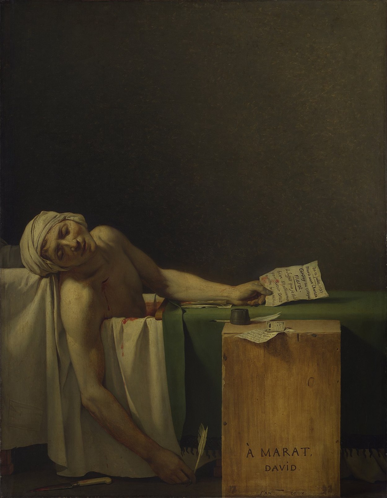 The Death of Marat by Jacques-Louis David - 1793 - 162 × 128 cm The Royal Museums of Fine Arts of Belgium