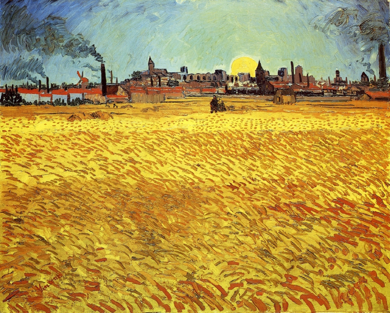 Летний вечер, пшеничное поле в лучах заходящего солнца by Винсе́нт Виллем Ван Гог - 1888 - 188 x 231 см 