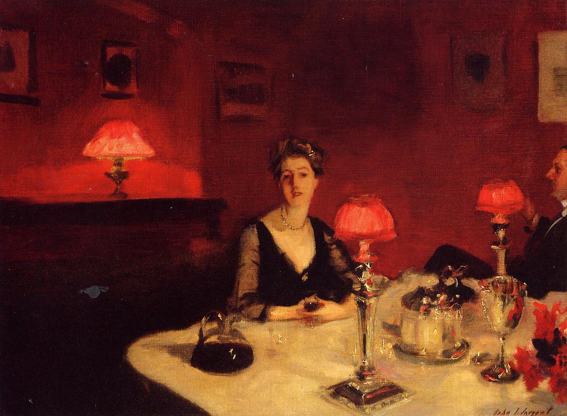 夜晚的餐桌 by John Singer Sargent - 1884 - 51.4 x 66.6 cm 