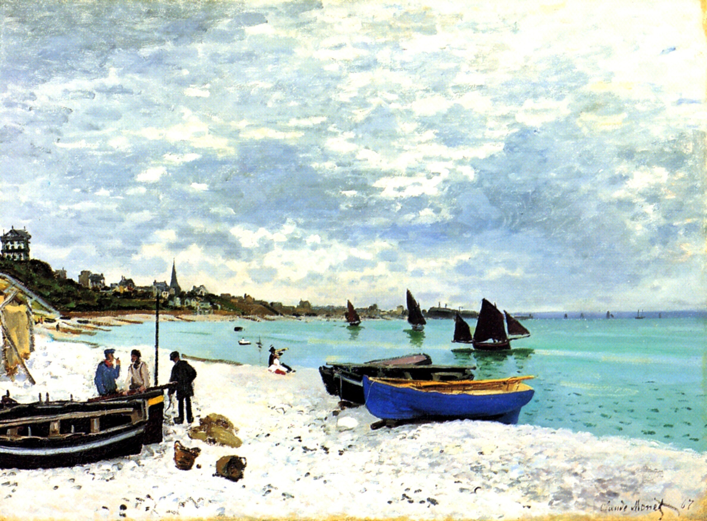 圣海滩风景 (The Beach at Sainte-Adresse) by 克劳德· 莫奈 - 1867 - 75.8 x 102.5 cm 芝加哥藝術博物館