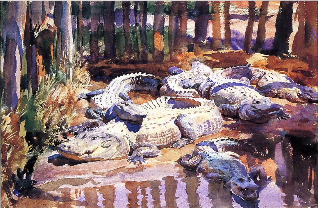 沼泽中的鳄鱼 by 约翰 · 辛格 · 萨金特 - 1917 - - 