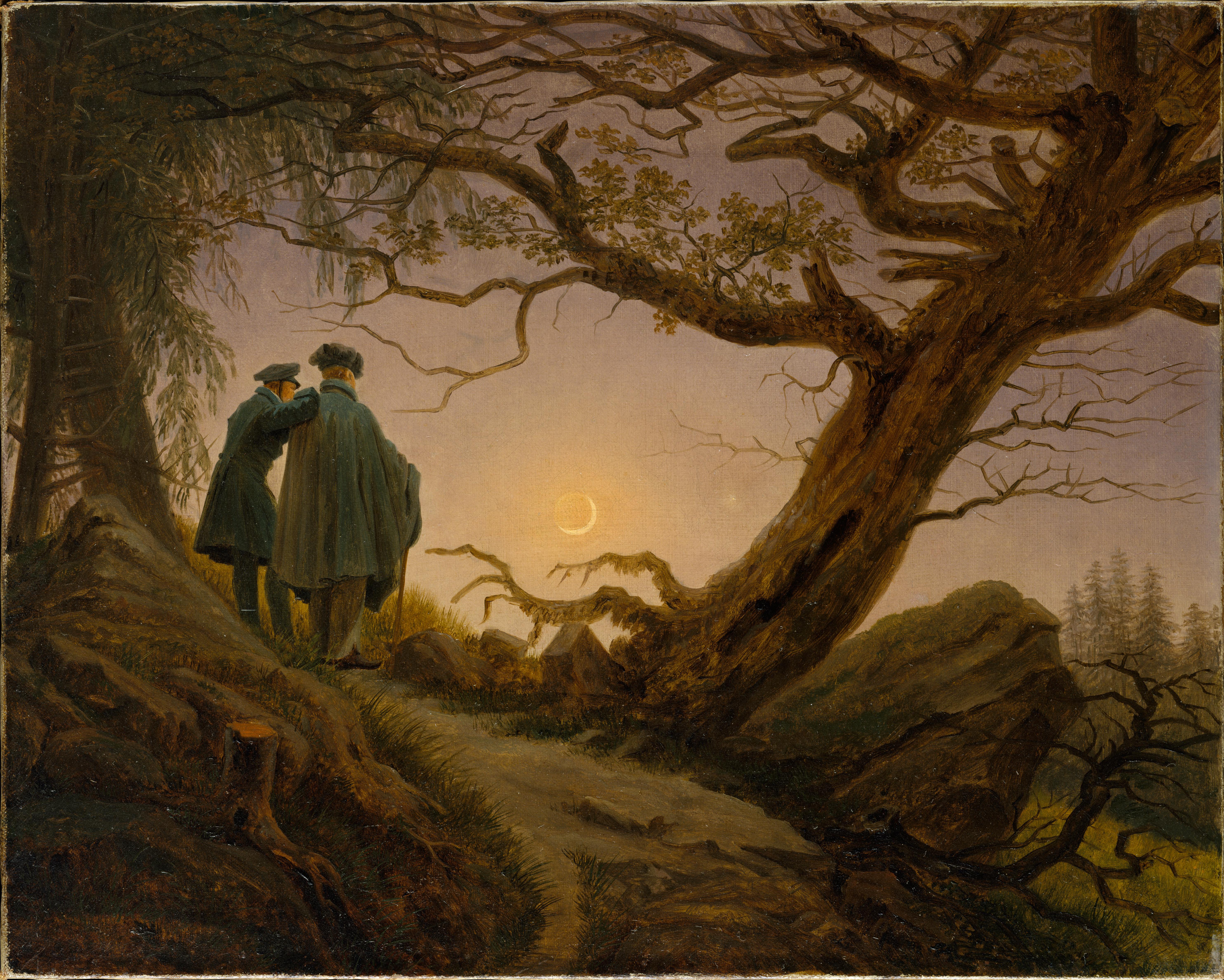 Twee mannen aanschouwen de maan by Caspar Friedrich - c.1825-c.1830 - - 