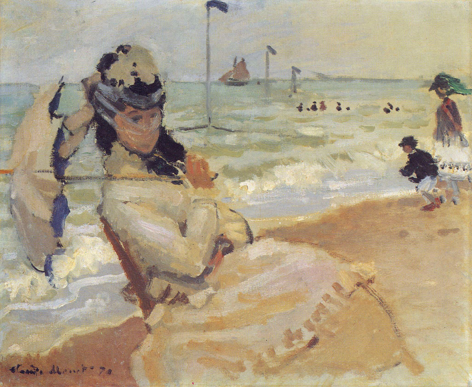 Camille on the Beach Near Trouville by Claude Monet - 1870 - 38.1 x 46.4 cm Yale University Art Gallery