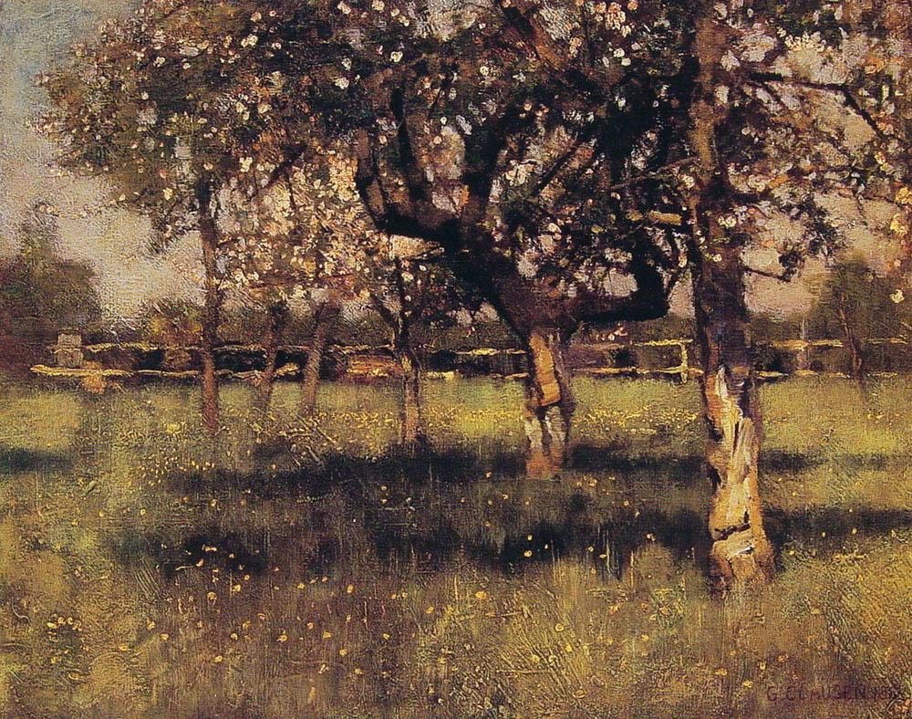An Orchard in May by George Clausen - 1886 - 43.8 x 35.2 cm private collection