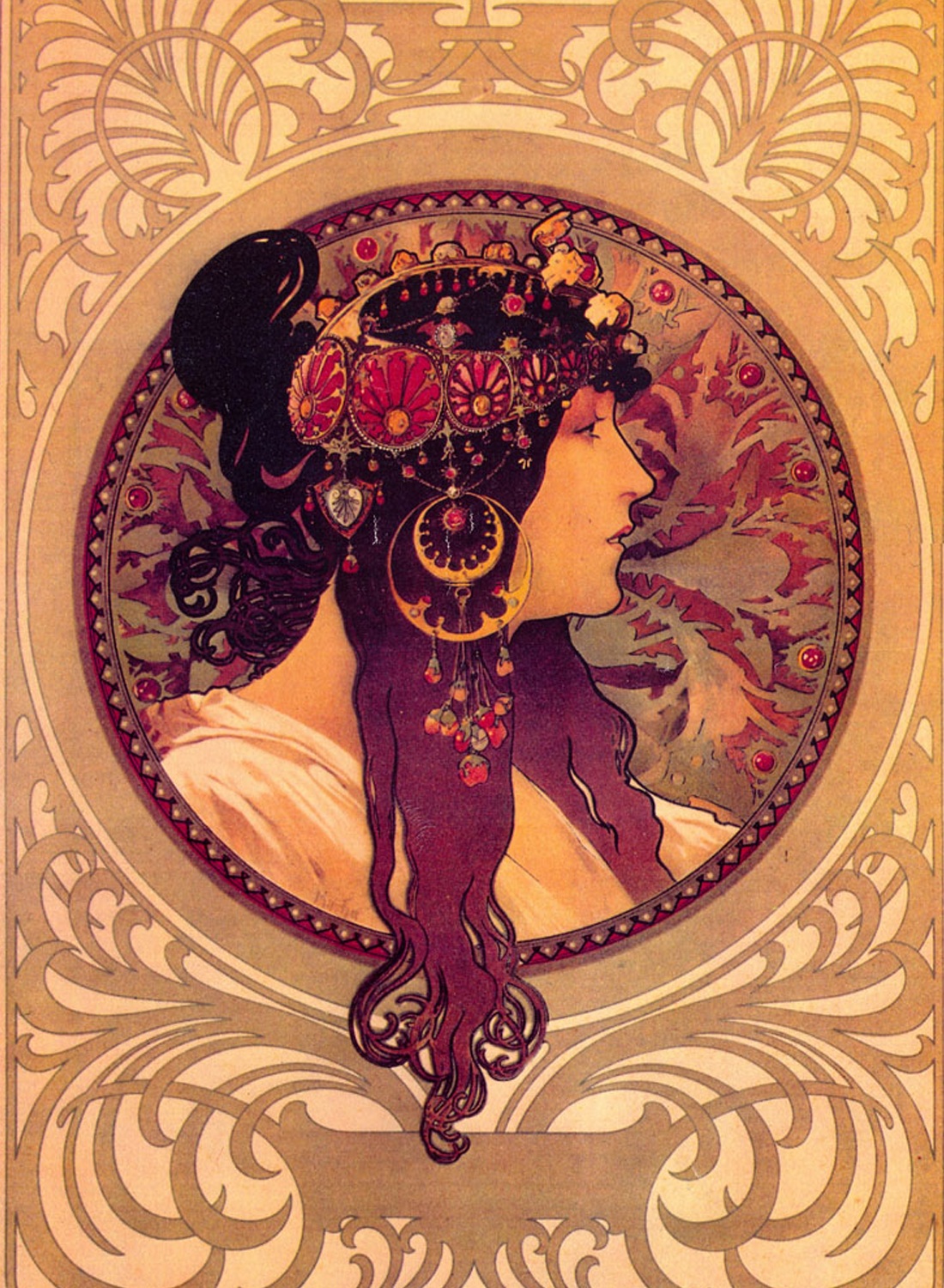 Donna Orechini (Głowy bizantyjskie – Brunetka) by Alphonse Mucha - 1897 - - 
