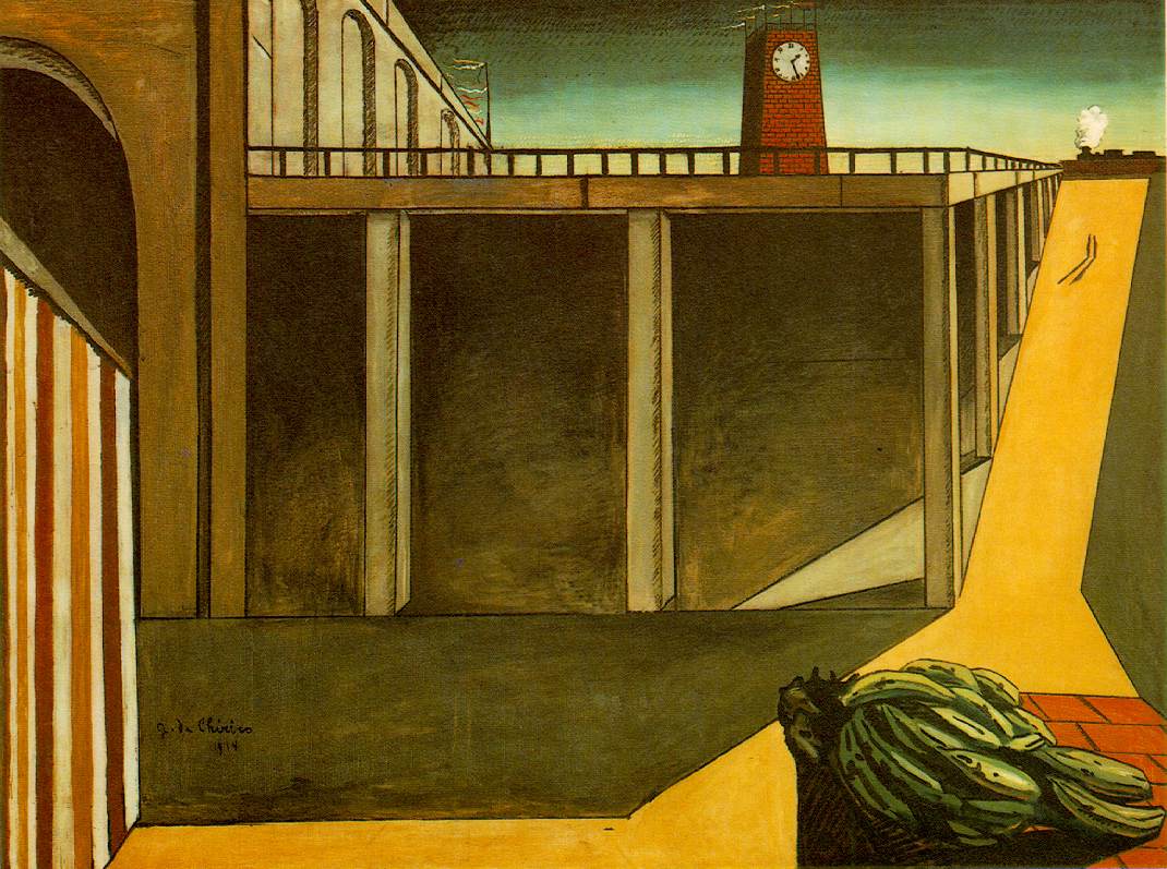 巴黎蒙帕納斯站 (愁別離) by Giorgio de Chirico - 西元1914 - 140 x 184.5 公分 