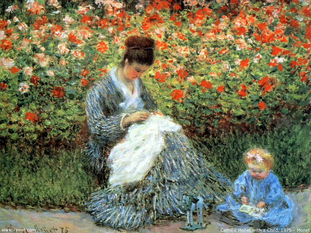 Camille Monet et un enfant au jardin by Claude Monet - 1875 - 55.3 x 64.7 cm 
