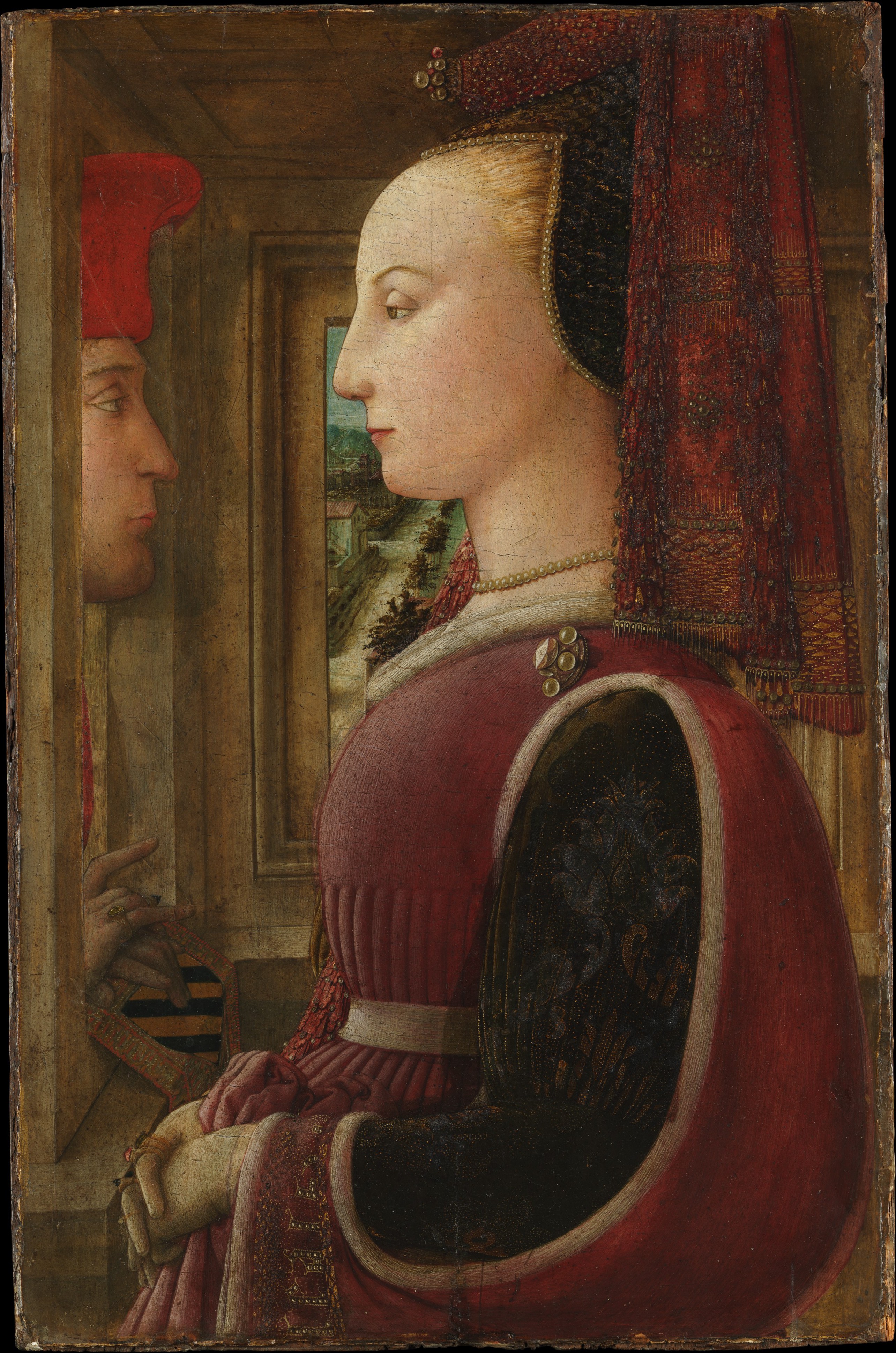 Портрет жене са мушкарцем на прозору by Fra Filippo Lippi - c. 1440 - 64.1 x 41.9 cm 