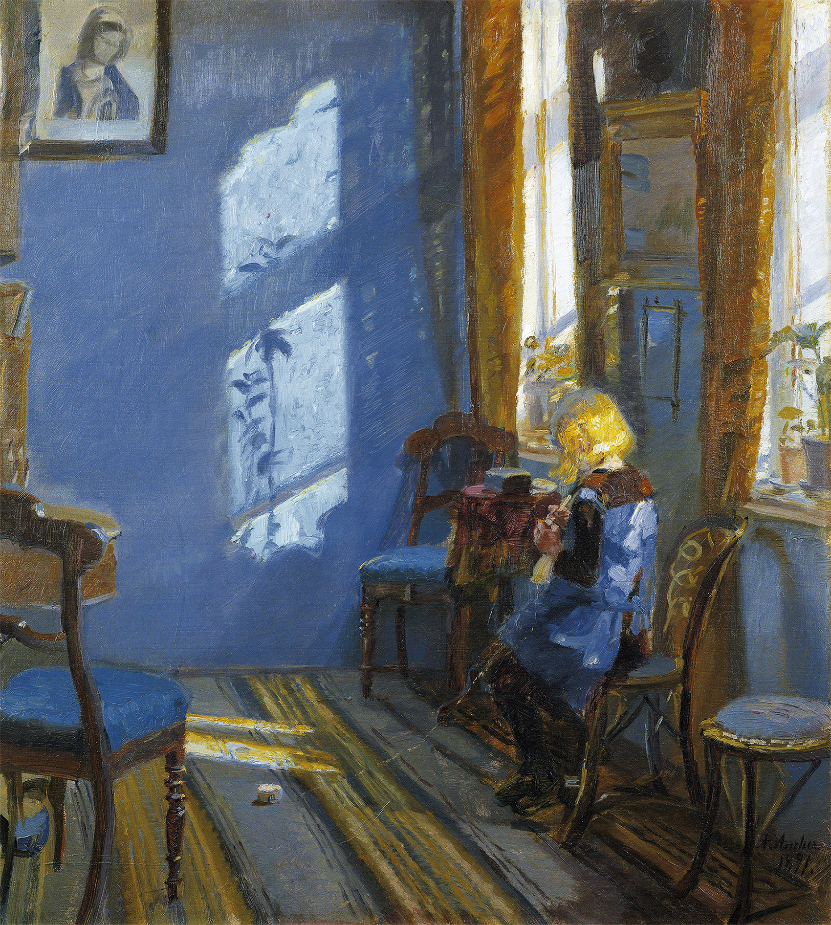 Zonlicht in de blauwe kamer by Anna Ancher - 1891 - 65,2 x 58,8 cm Skagens Kunstmuseum