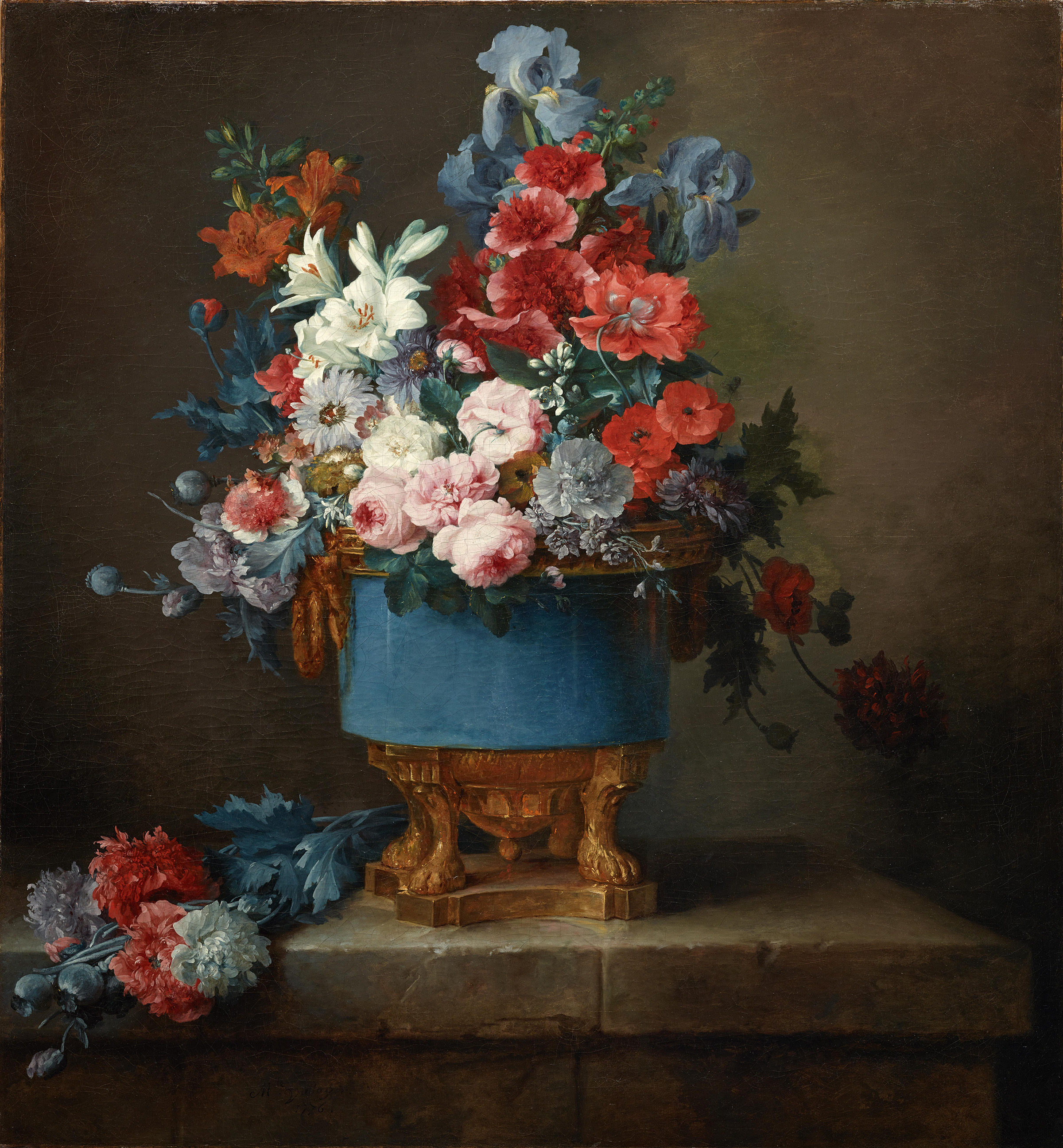 باقة ورد في مزهرية خزف زرقاء by Anne Vallayer-Coster - 1776 م - 122.24 × 113.35 