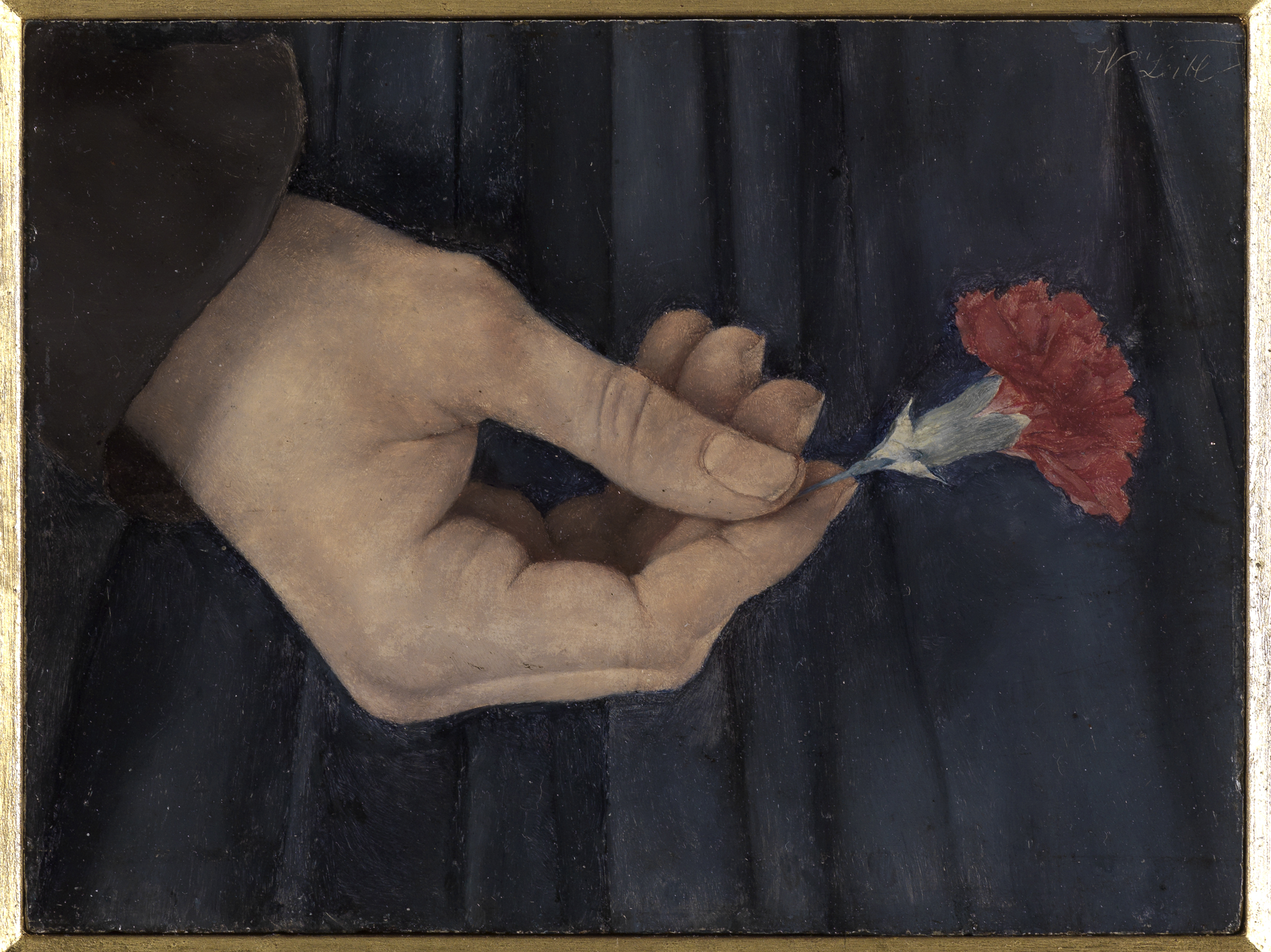 拿着康乃馨的女孩的右手 by Wilhelm Leibl - 1880 年 - 13 x 17.5 釐米 