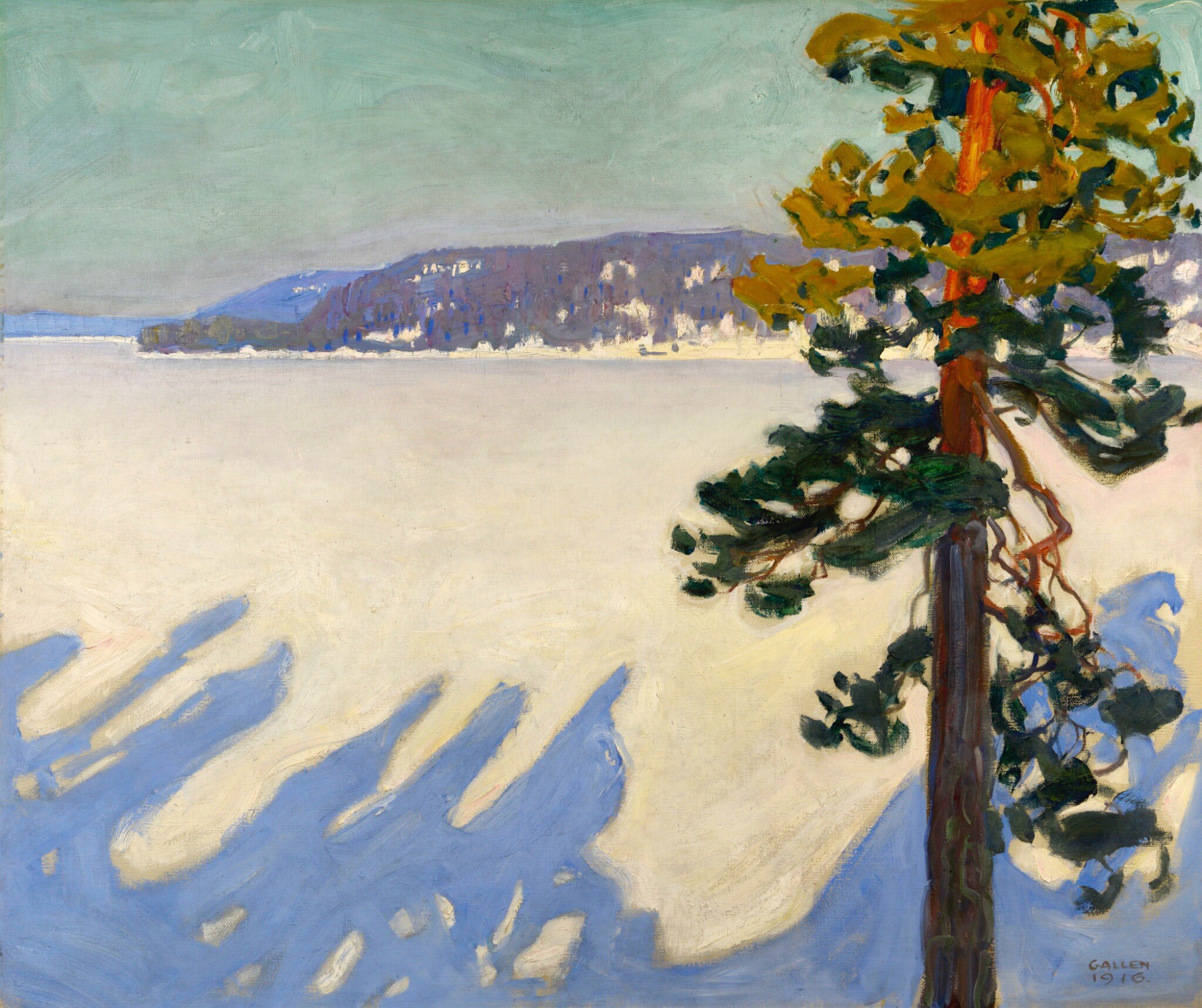 Het Ruovesimeer in de winter by Akseli Gallen-Kallela - 1916 - 102 x 119,5 cm 