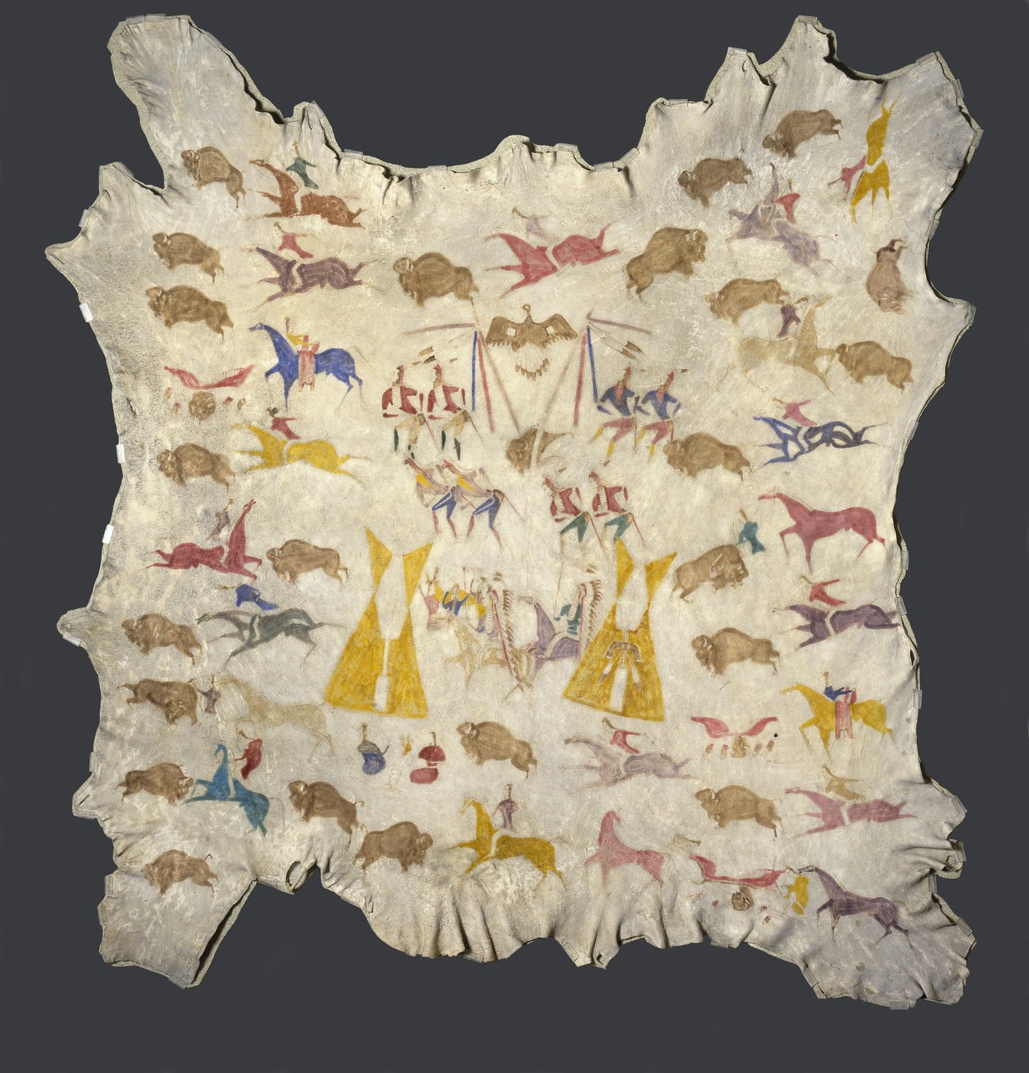 Pomalovaná losí kůže by Cotsiogo (Cadzi Cody) . - cca 1900 - 205,7 x 198,1 cm 