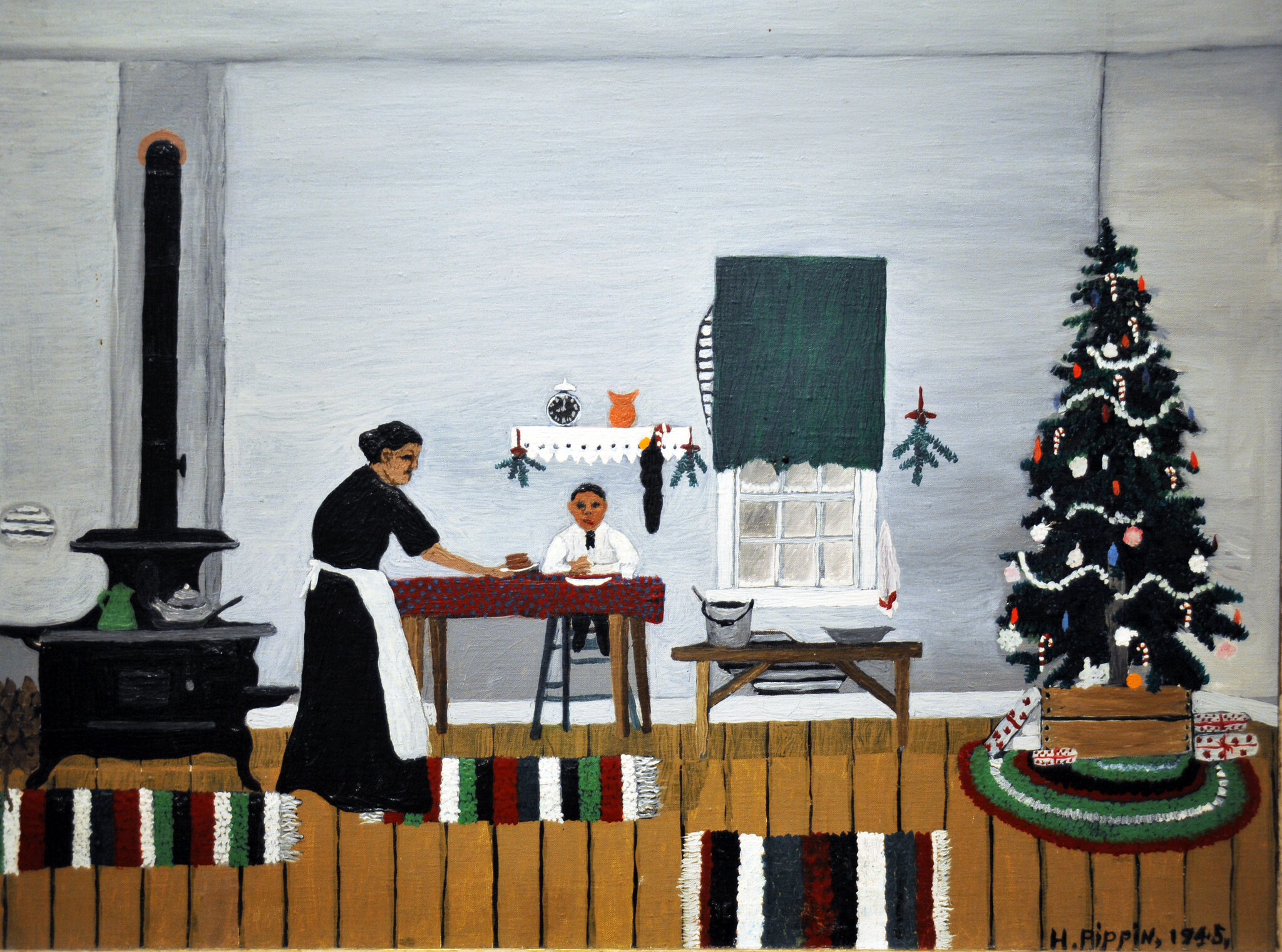 Vánoční ráno, snídaně by Horace Pippin - 1945 - 53,6 x 66,5 cm 