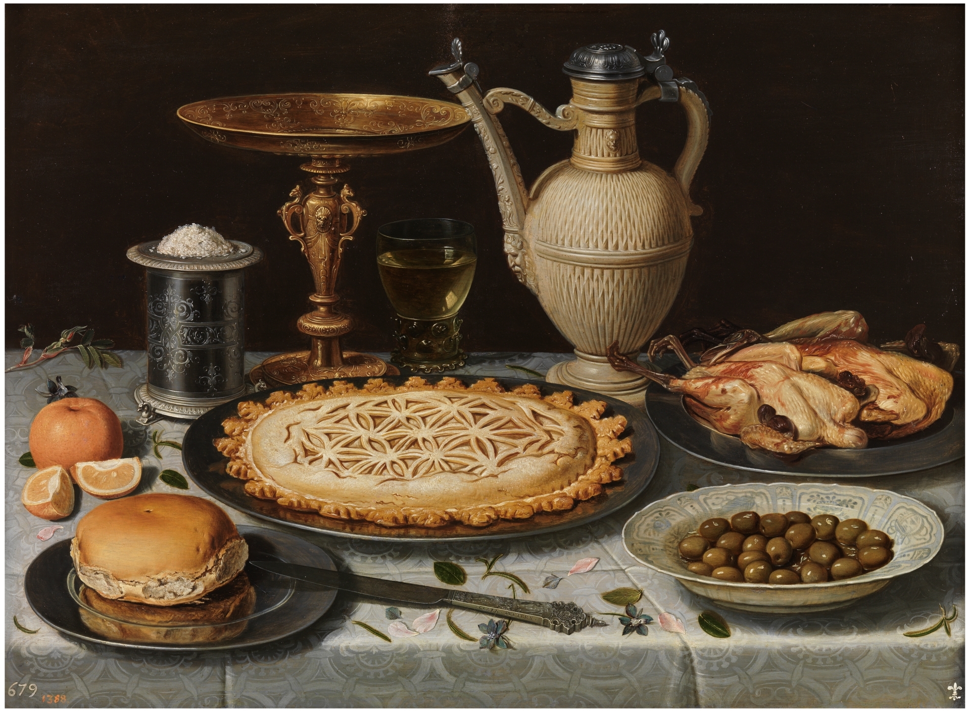 कपड़े के साथ मेज, नमक का तहखाना, गिल्ट तज्जा, और बहुत कुछ by Clara Peeters - १६११ - ५५ x ७३ सेमी 
