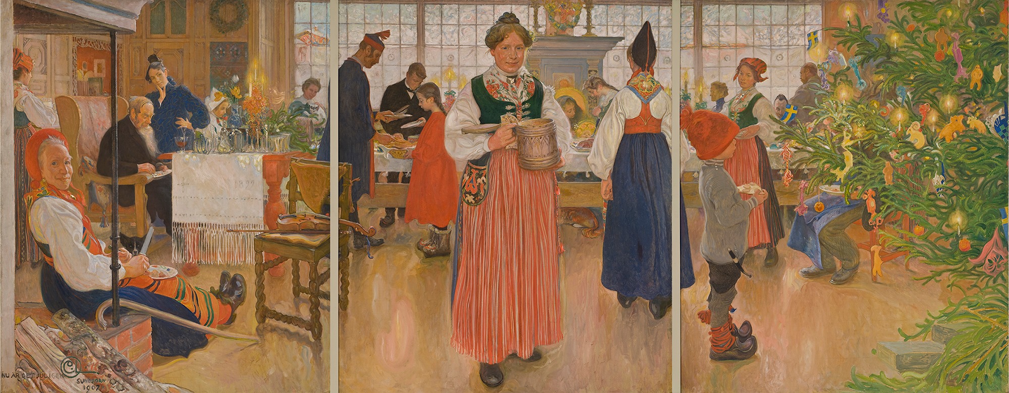 圣诞节又到啦！ by 卡尔 拉尔森 - 1907 - 180 × 456 cm 赫尔辛堡博物馆