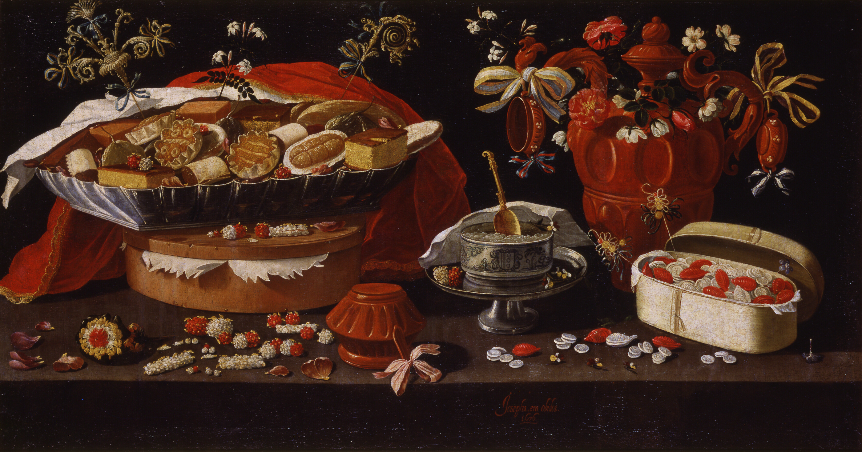 حلوى وطين by Josefa de Óbidos - 1676 م - 84 × 160.5 سم 