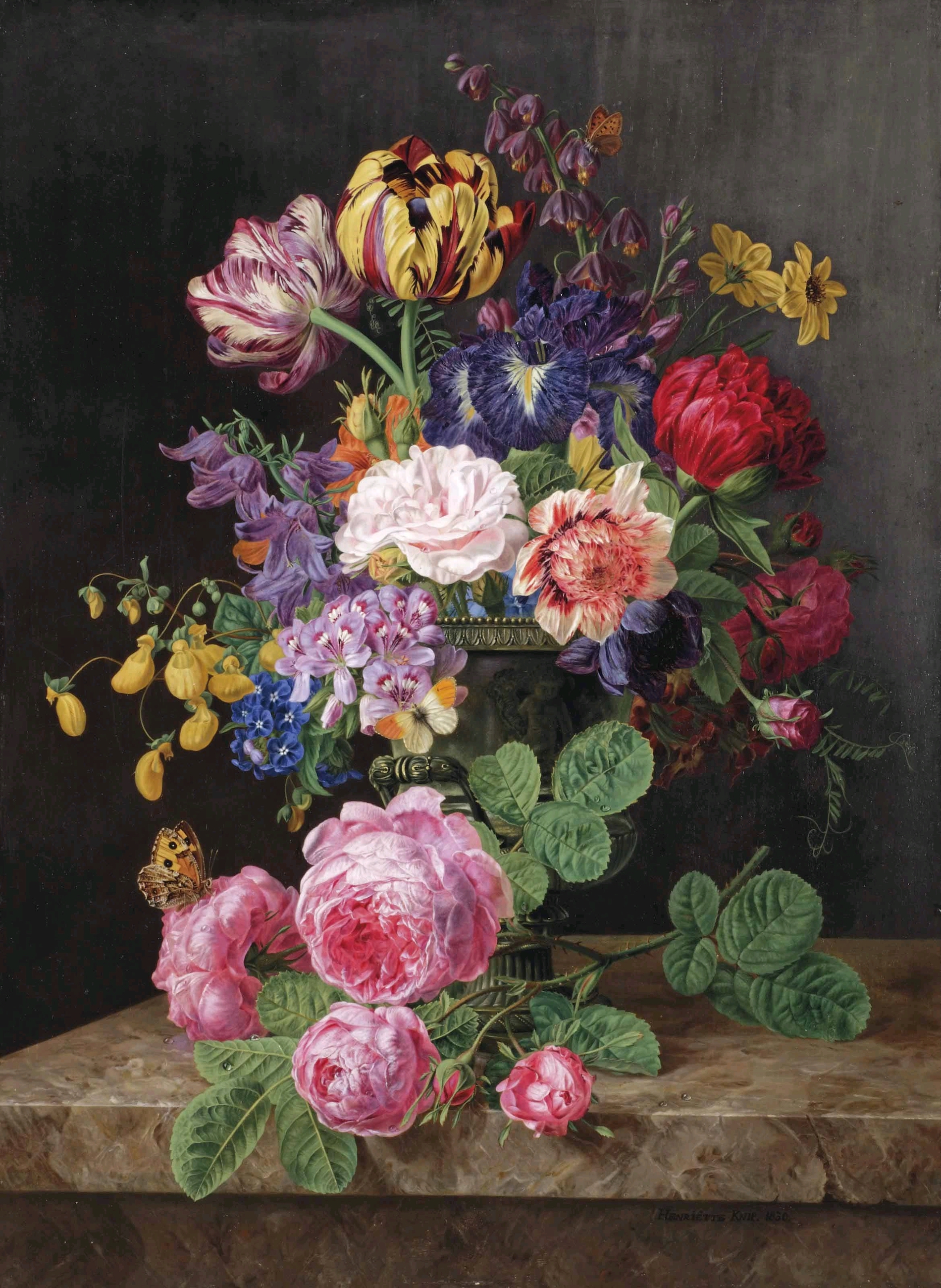 Květiny ve váze by Henriëtte Geertruida Knip - 1830 - 57 x 42 cm 