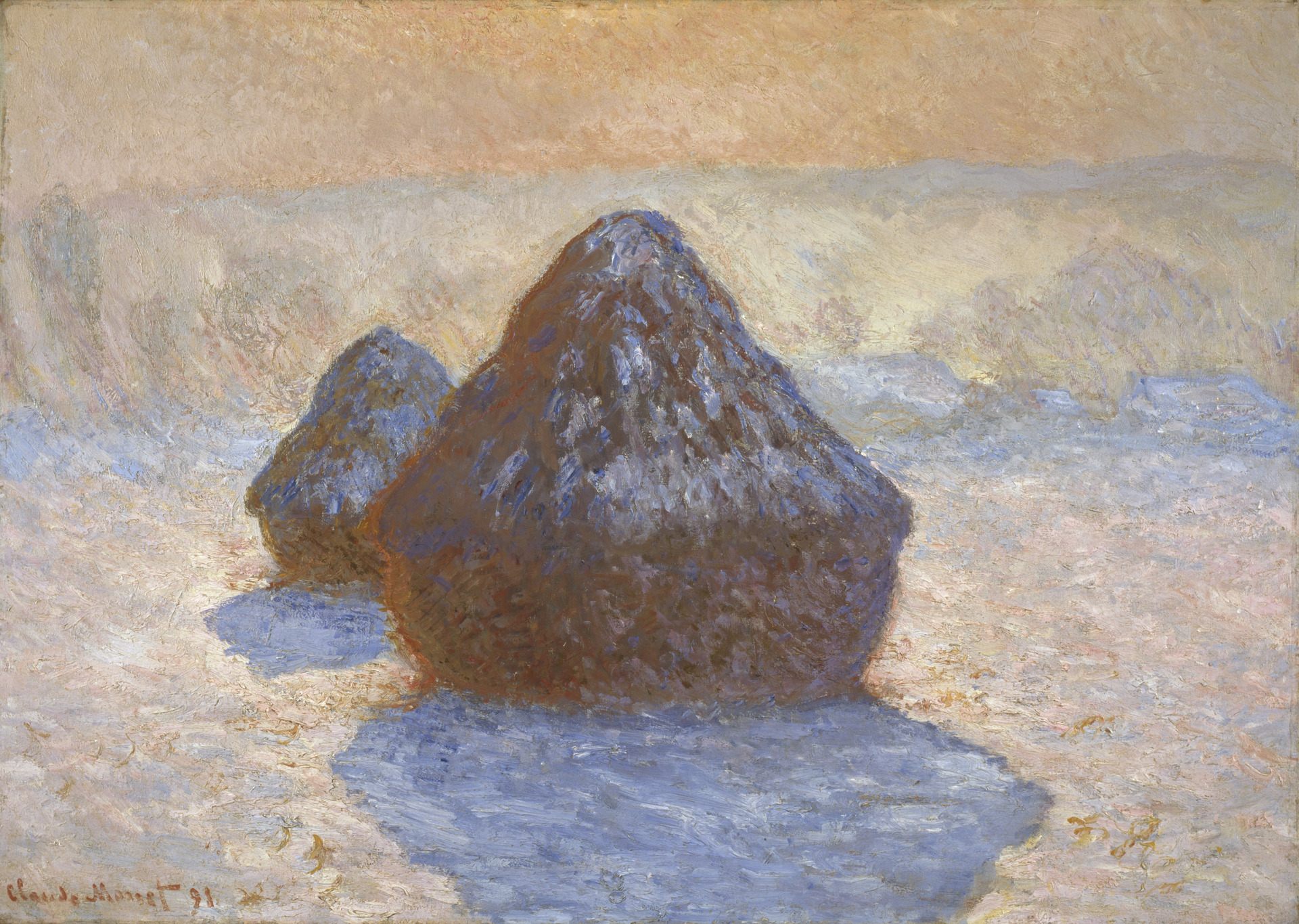 घास का ढेर: हिमपात प्रभाव by Claude Monet - १८९१ - ६५ x ९२ सेमी 