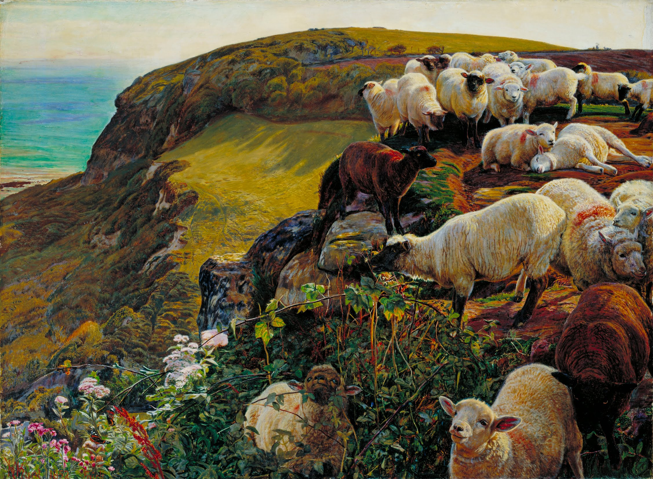 우리의 영국 해안, 1852년('길 잃은 양들')(Our English Coasts, 1852 (`Strayed Sheep')) by William Holman Hunt - 1852 - 58.4 x 43,2 cm 