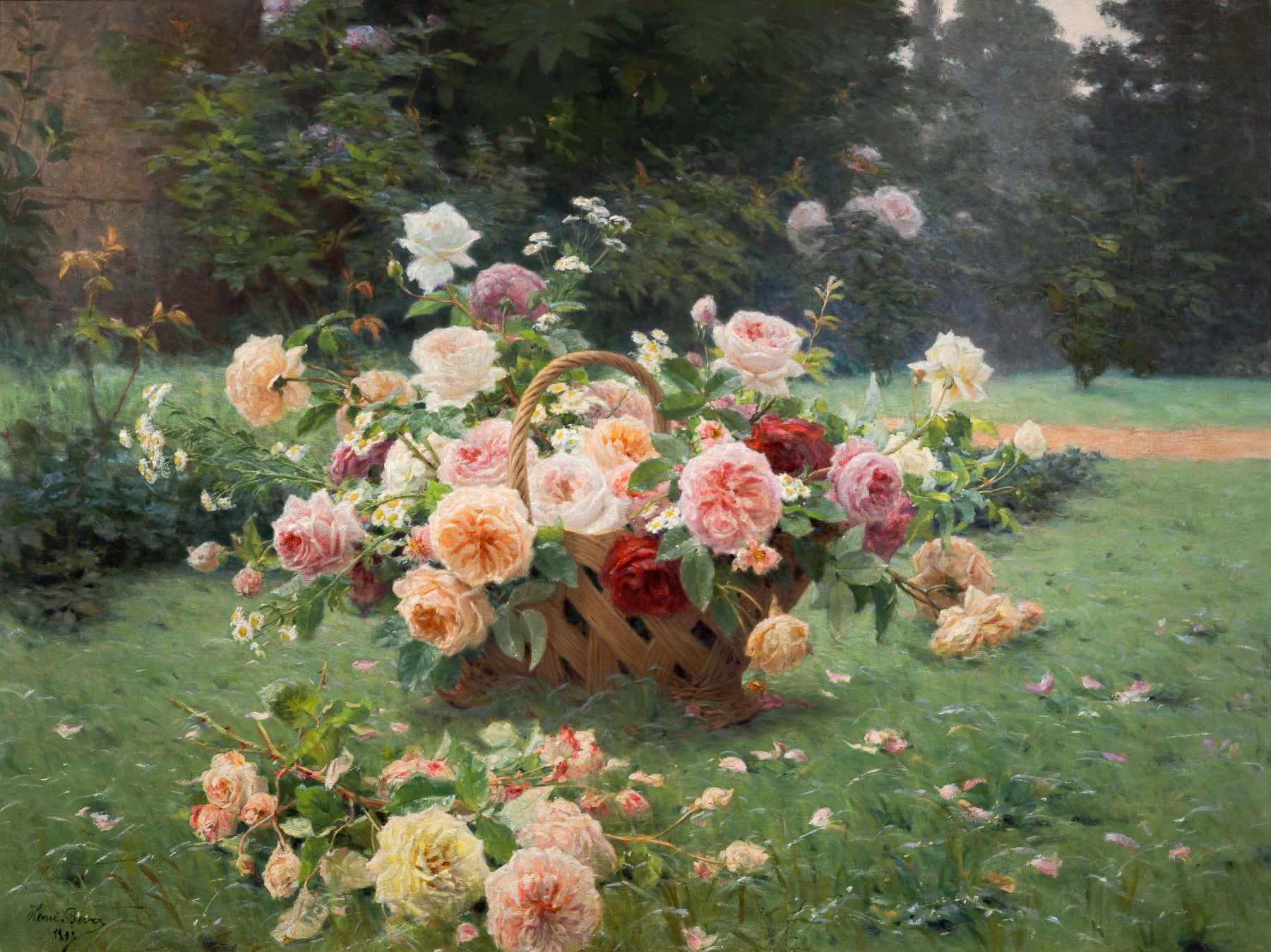 Le panier de roses by Henri Biva - 1891 - 160 x 120 cm collection privée