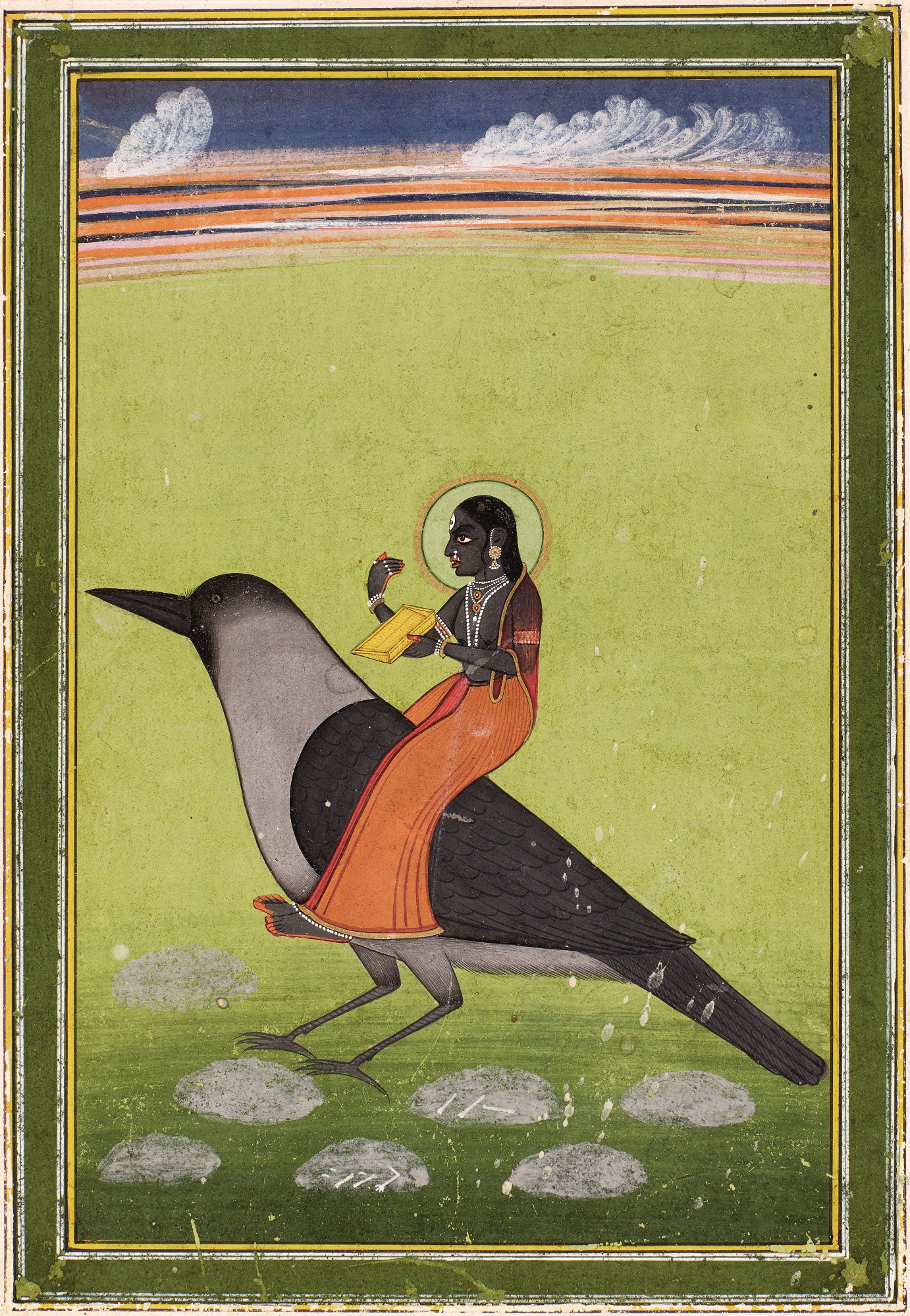 Dhumavati en un cuervo by Artista anónimo  - c. 1830 - 22,2 x 13,3 cm Colección privada
