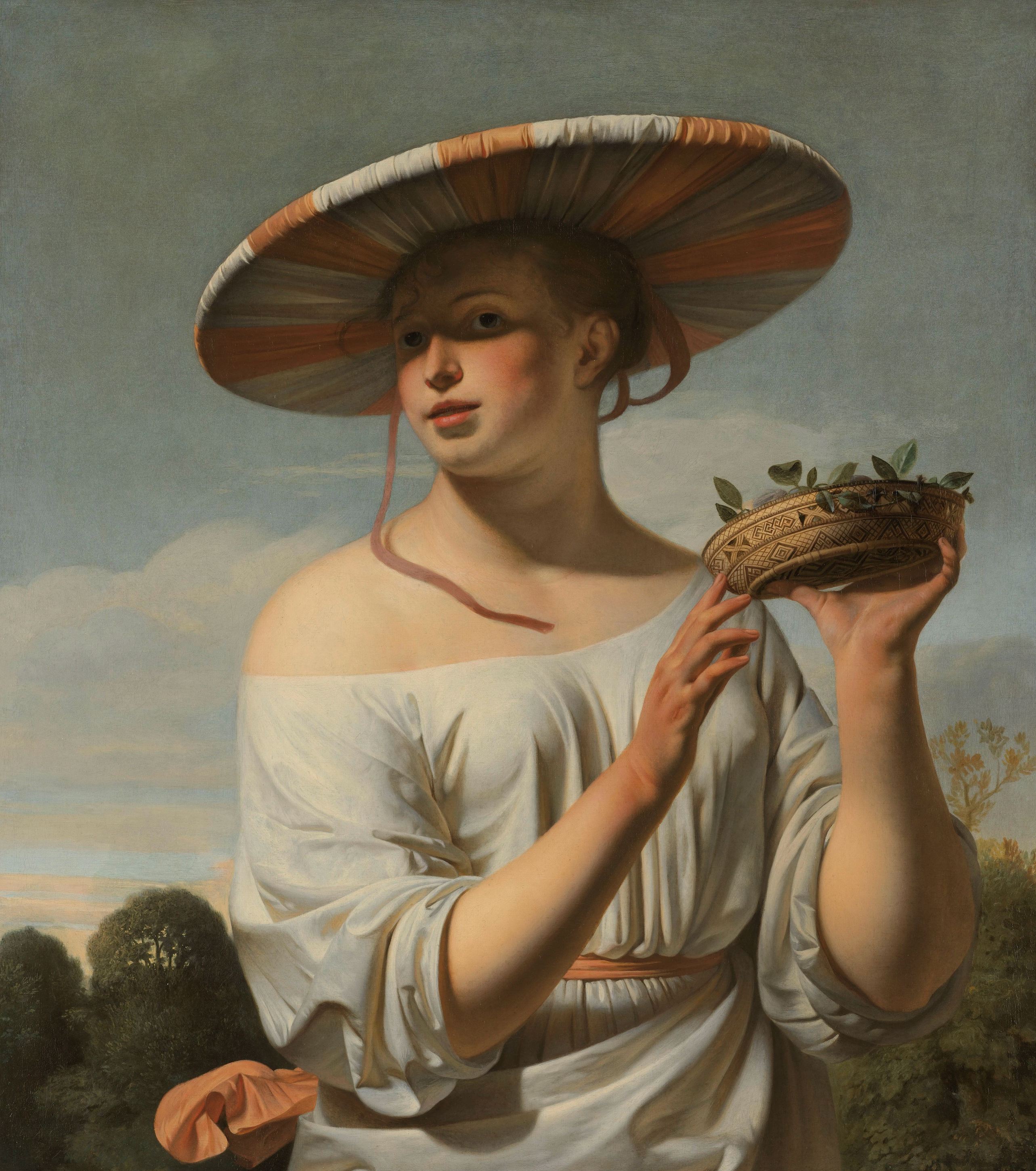 बड़ी टोपी में लड़की by Caesar Boëtius van Everdingen - सी। १६४५ - सी. १६५० - ९२.२ × ८१.७ सेमी 