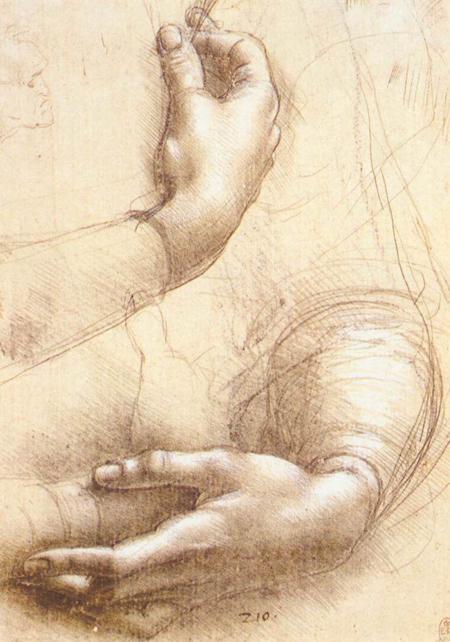 Study of Hands by Leonardo da Vinci - 1474 - 21.4 x 15 cm Royal Collection, Windsor Castle