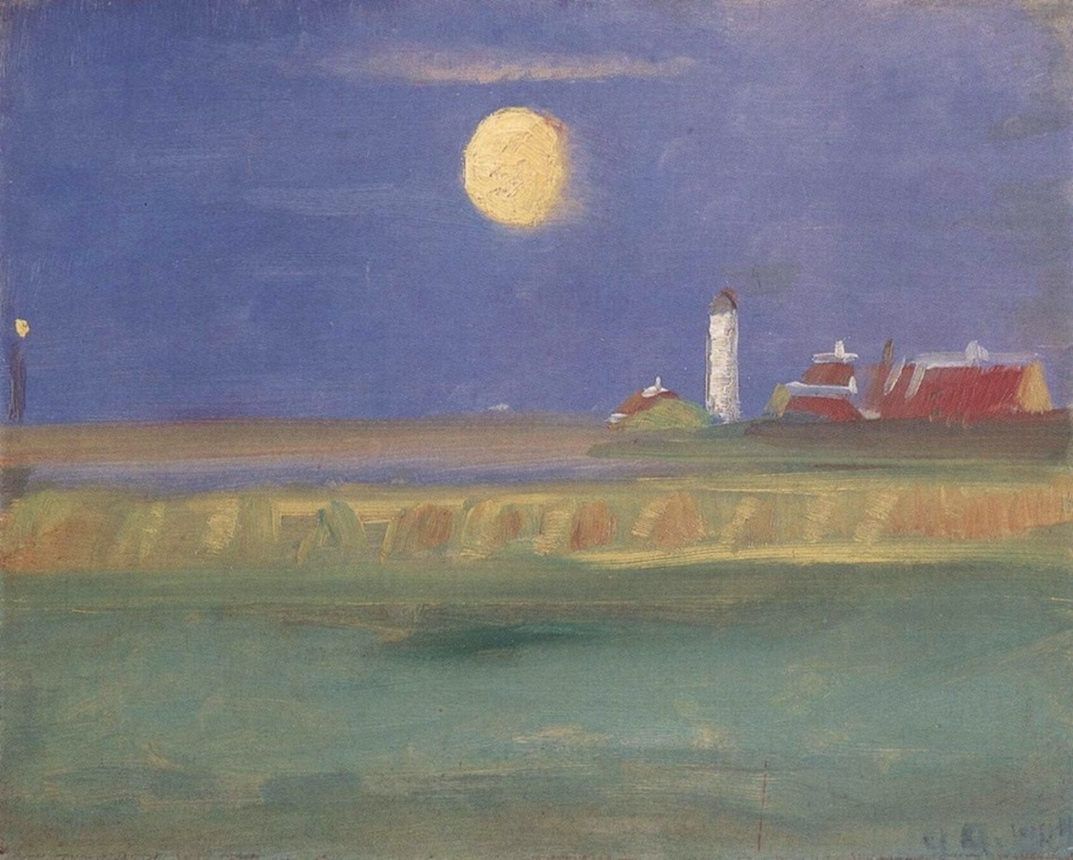 Večer s měsícem v úplňku. Maják by Anna Ancher - 1904 - 23 x 28 cm 