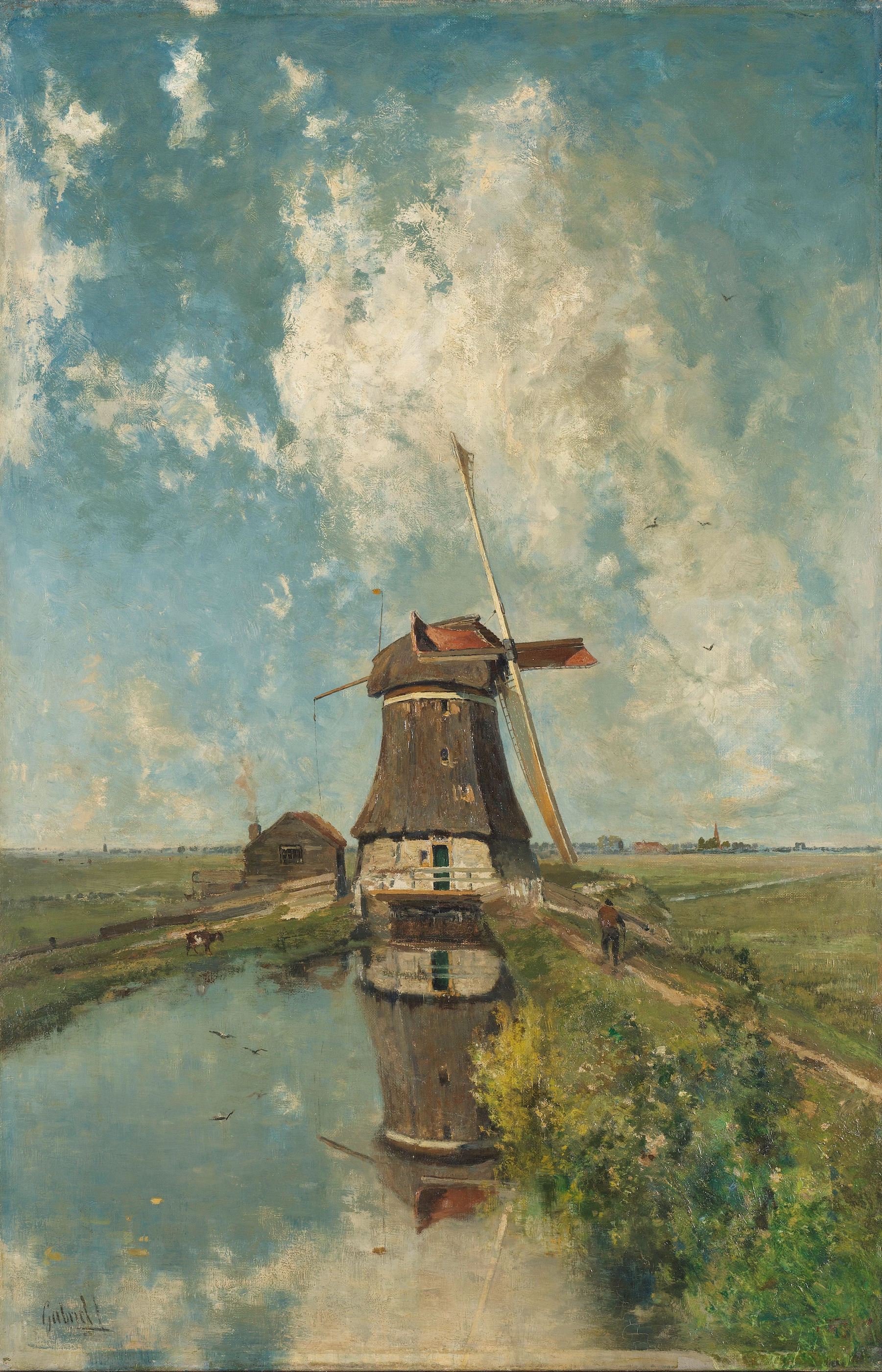 Větrný mlýn na vodní cestě polderu by Paul Gabriël - cca 1889 - 102 × 66 cm 