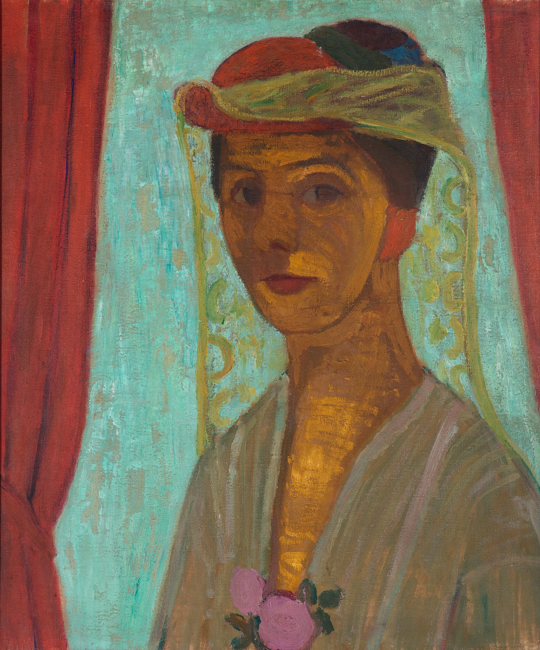 خودنگاره با کلاه و روبند by Paula Modersohn-Becker - ۱۹۰۶-۱۹۰۷ - ۷۹.۸ × ۸۹.۶ سانتی‌متر 