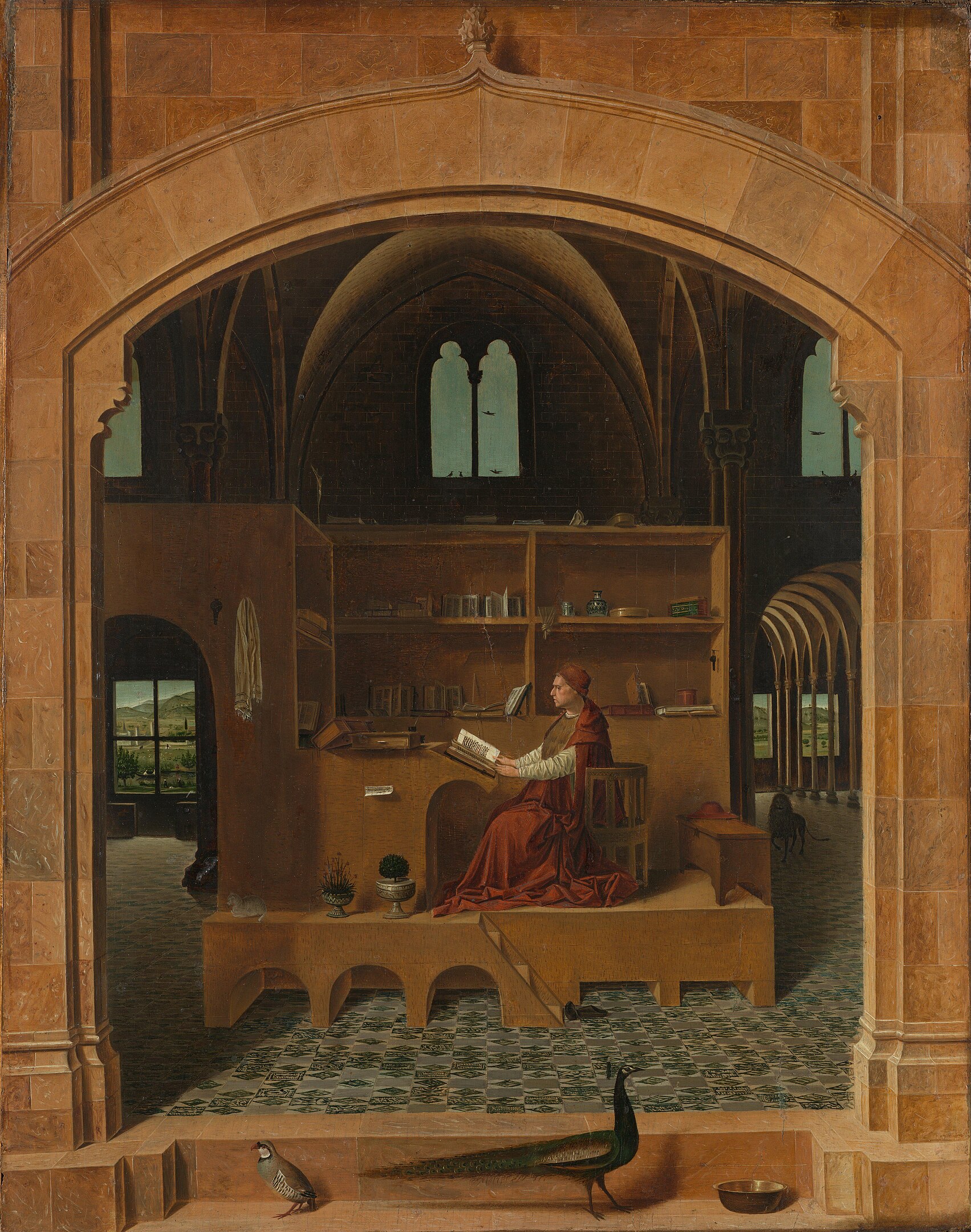 ژروم قدیس در اتاق مطالعه‌اش by Antonello da Messina - حدود سال ۱۴۷۵ میلادی - ۴۵.۷ × ۳۶.۲ سانتی‌متر 