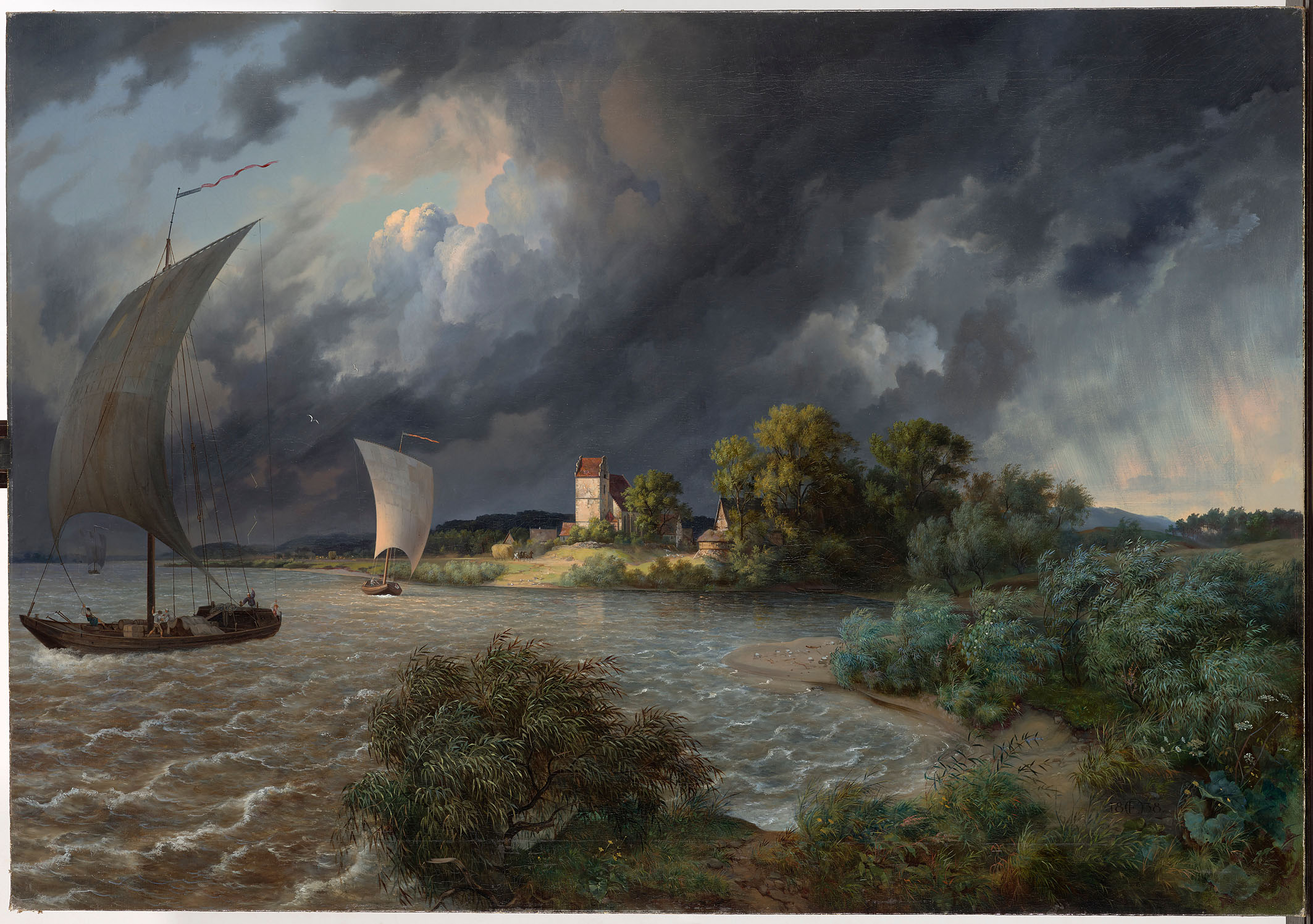 Kaditz Köyü Bölgesinde Fırtına (orig. "Thunderstorm in the Area of the Village Kaditz") by Ernst Ferdinand Oehme - 1838 - 99 x 142 cm 