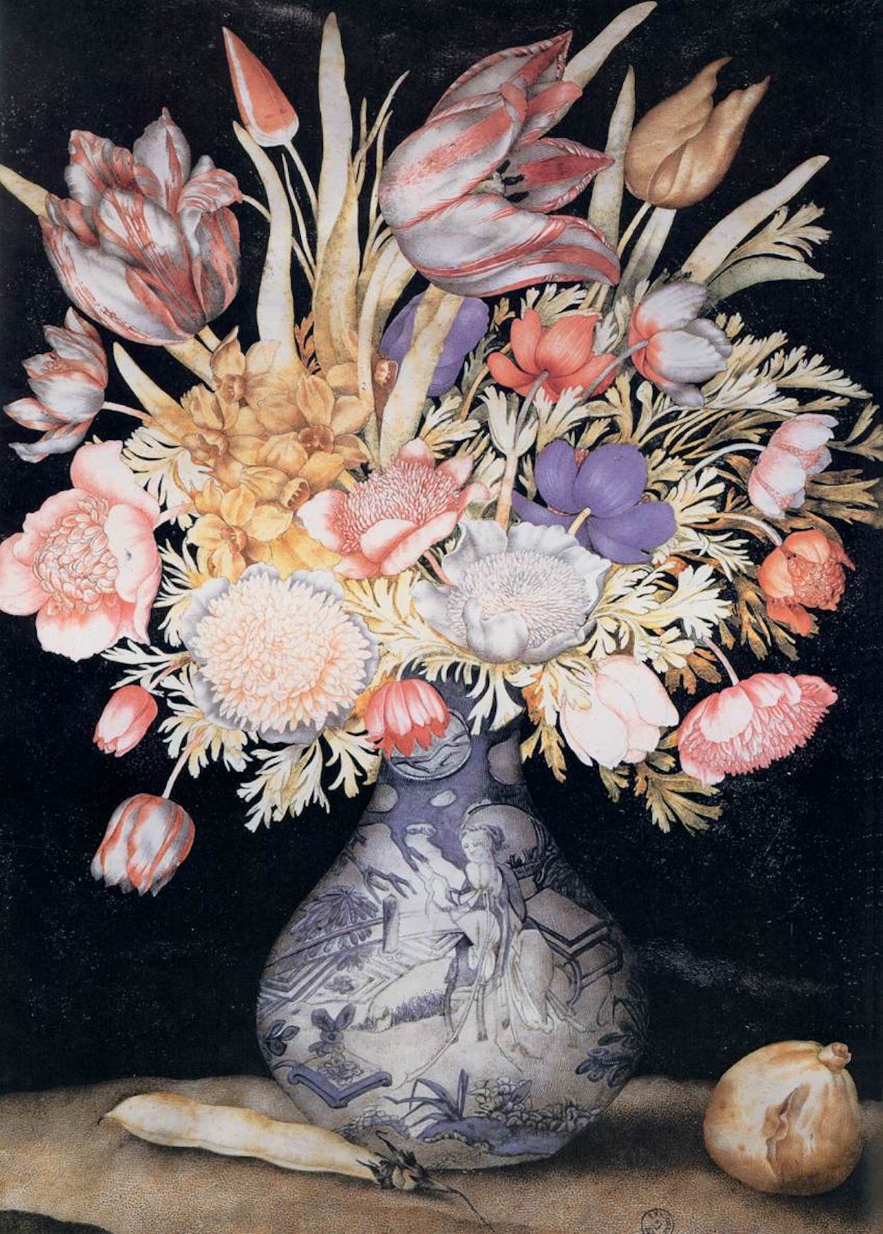 مزهرية صينية مع زهور وفواكه by Giovanna Garzoni - حوالي الأعوام 1641–1652 - الأبعاد:51 x 36.9 cm سم 