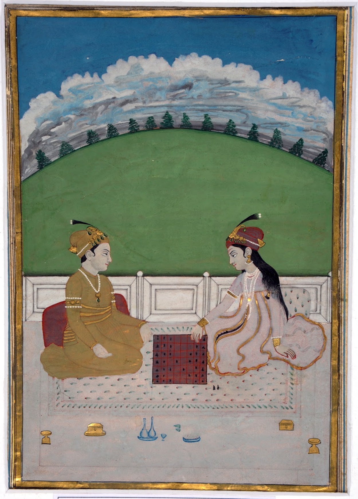 Prince and Princess Playing Chess by Unknown Artist - 19th century - 11.2 x 16.5 cm Salar Jung Museum